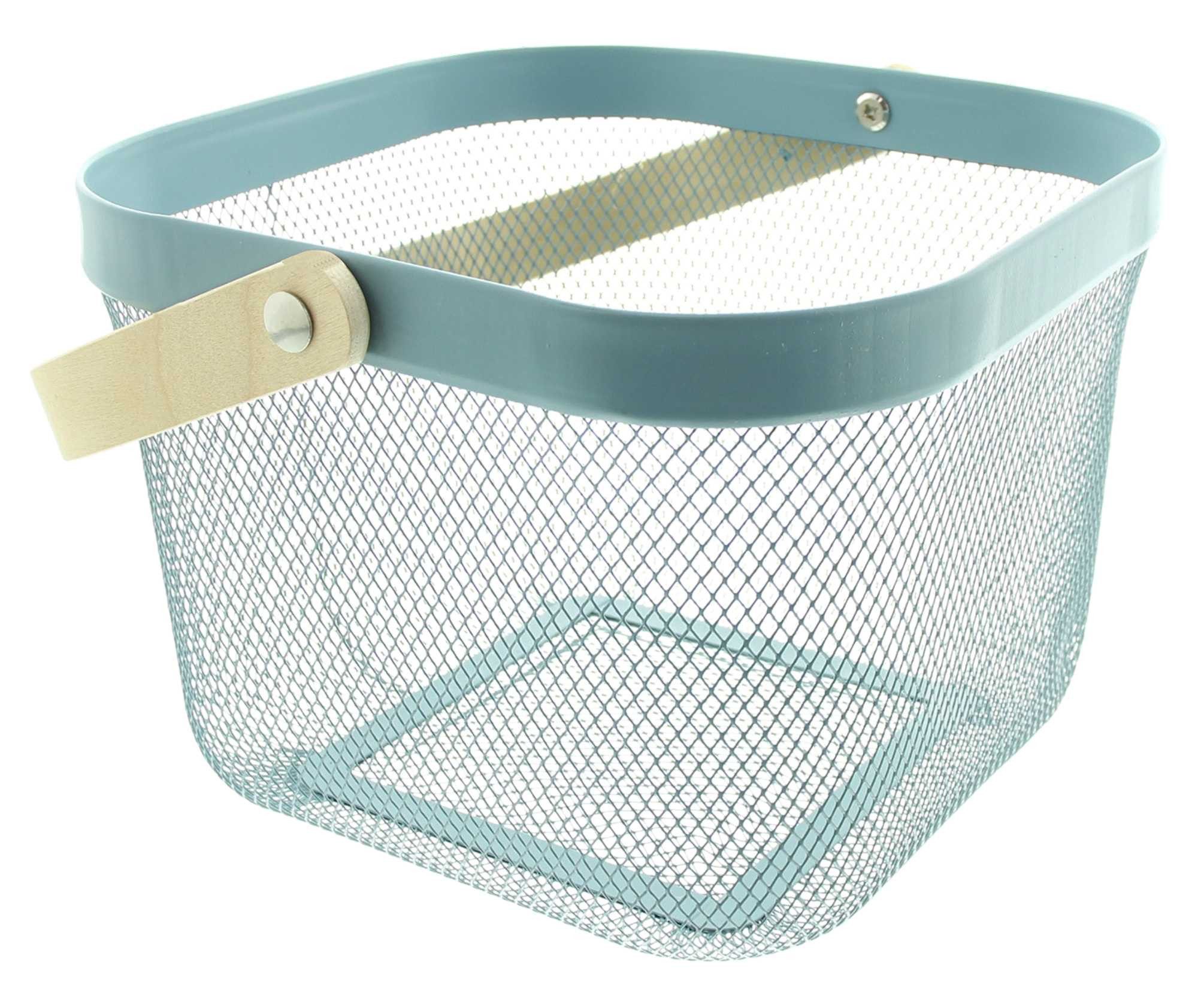 Dekoleidenschaft Aufbewahrungskorb "Blue" Metallkorb mit Bambushenkel, Tragekorb, Einkaufskorb, Obstkorb, kleiner Drahtkorb mit Henkel, Gemüsekorb, Treppenkorb, Körbchen
