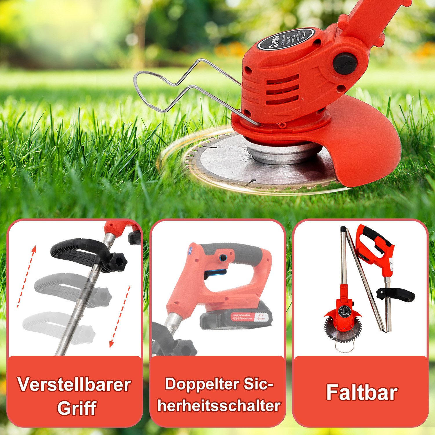 OUTIGO Akkurasenmäher Akku Rasentrimmer, 2 Akkus und 4 Messertypen, KF8L, A günstig online kaufen