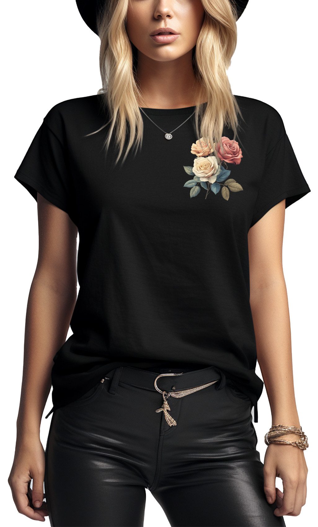 MAKAYA Print-Shirt Damen mit Rosenmuster Blumen günstig online kaufen