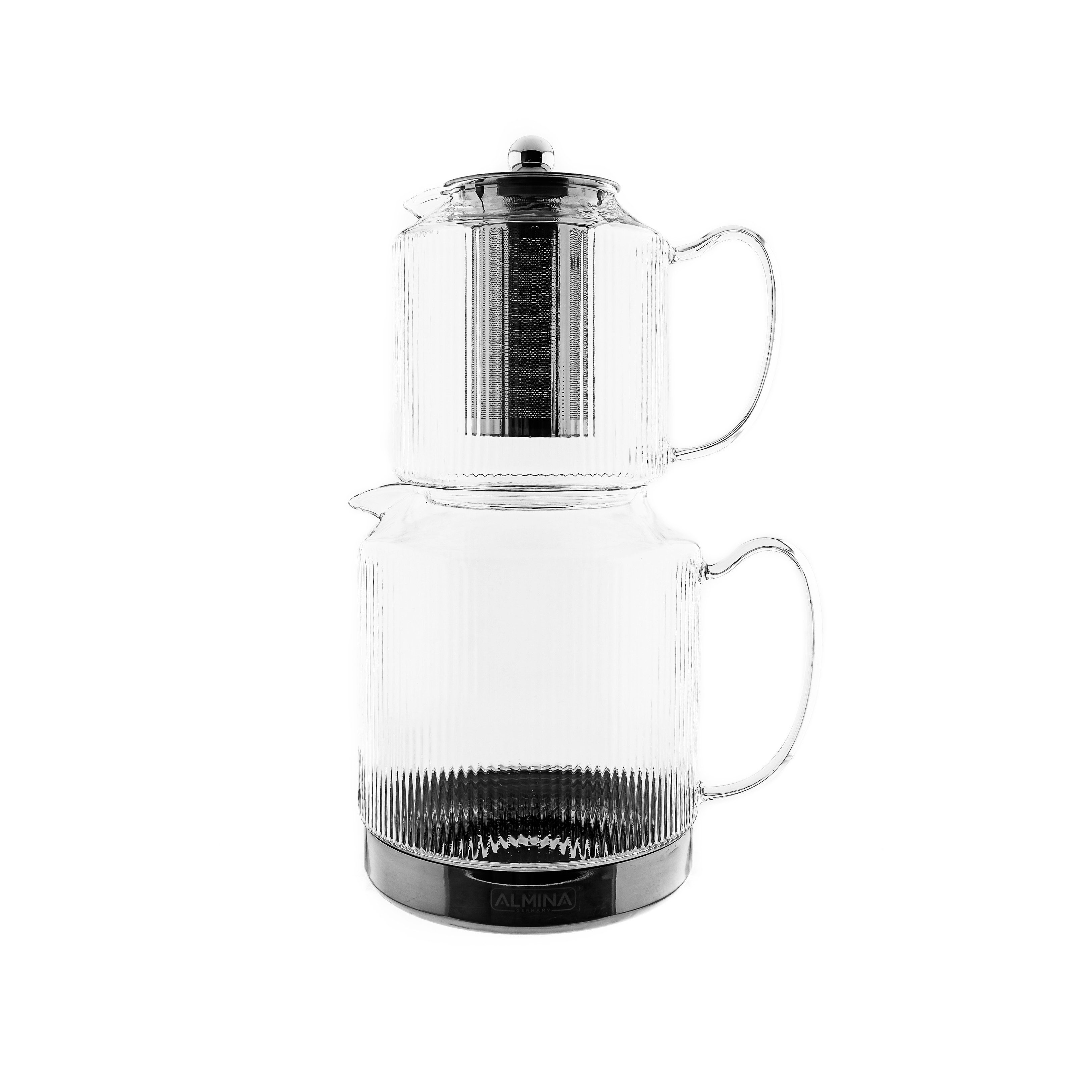 Almina Teekanne Glasteekanne "Freya" aus hochwertigem Borosilikatglas - 1L/2L, (1-St), Spülmaschinengeeignet, aus Glas