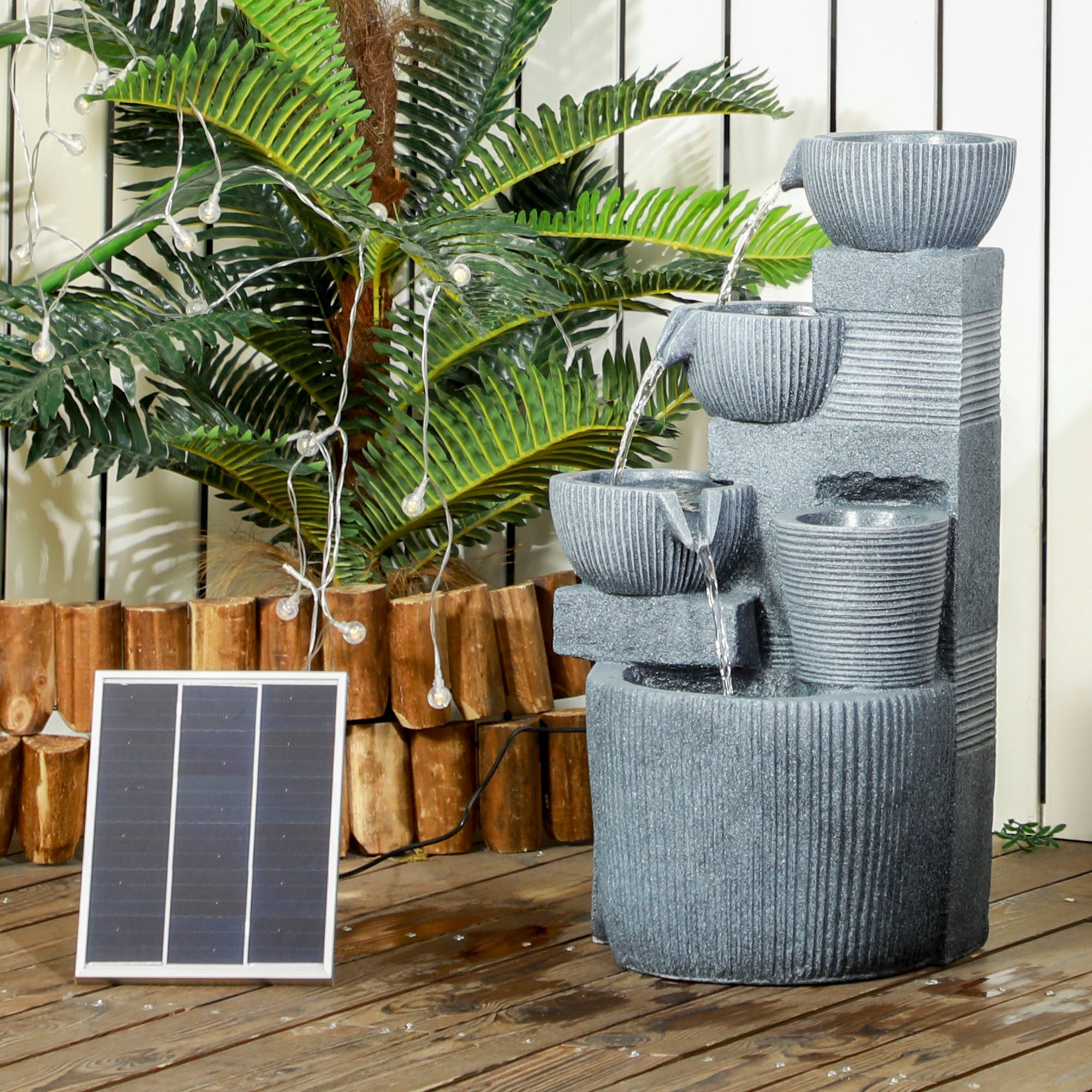 Outsunny Gartenbrunnen Zierbrunnen mit LED-Beleuchtung und günstig online kaufen