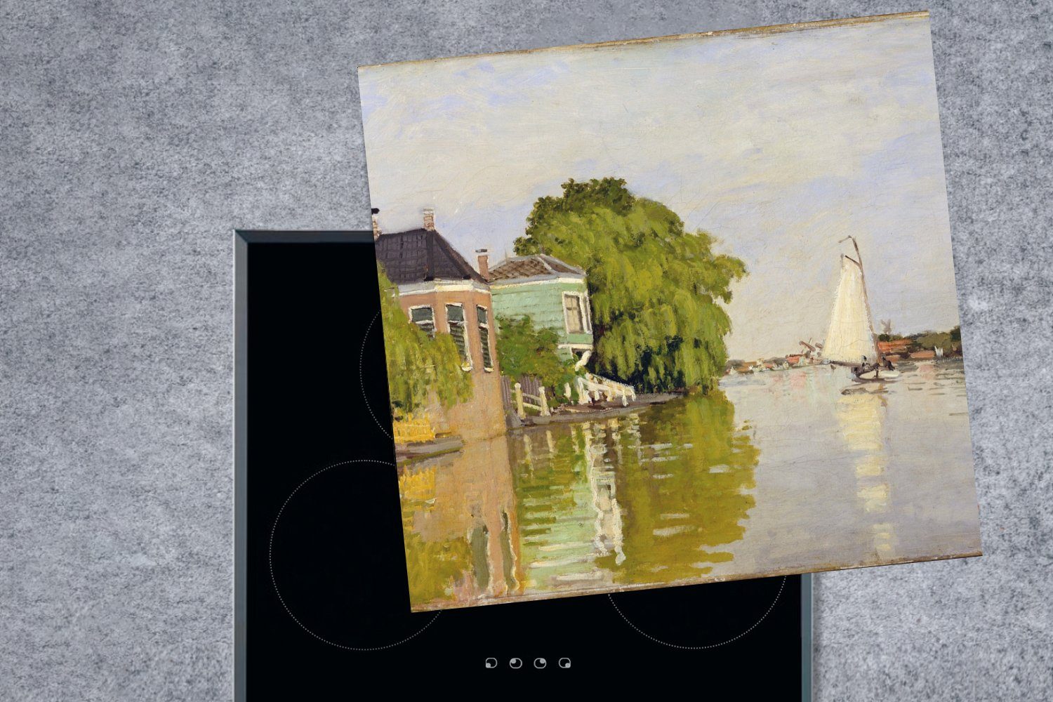 MuchoWow Herdblende-/Abdeckplatte Häuser Monet, Ceranfeldabdeckung, Vinyl, des Arbeitsplatte Ufern Claude (1 den an Gemälde küche für tlg), 78x78 - von cm, Achterzaan
