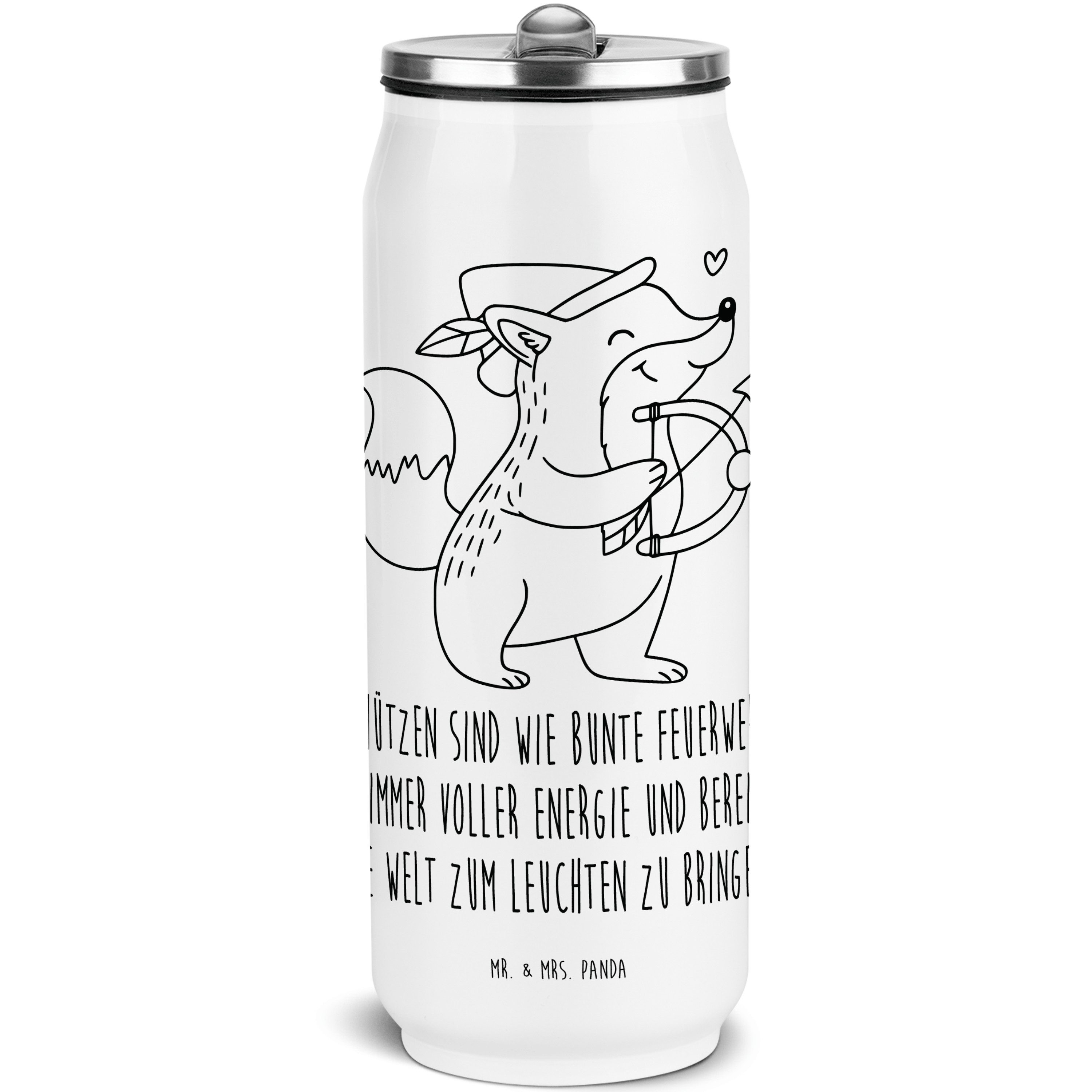 Mr. & Mrs. Panda Isolierflasche Schütze Astrologie, Wasserflasche, Weiß, Geschenkidee, Edelstahl Trin, Trinkflasche Warmhalteflasche Kühlflasche