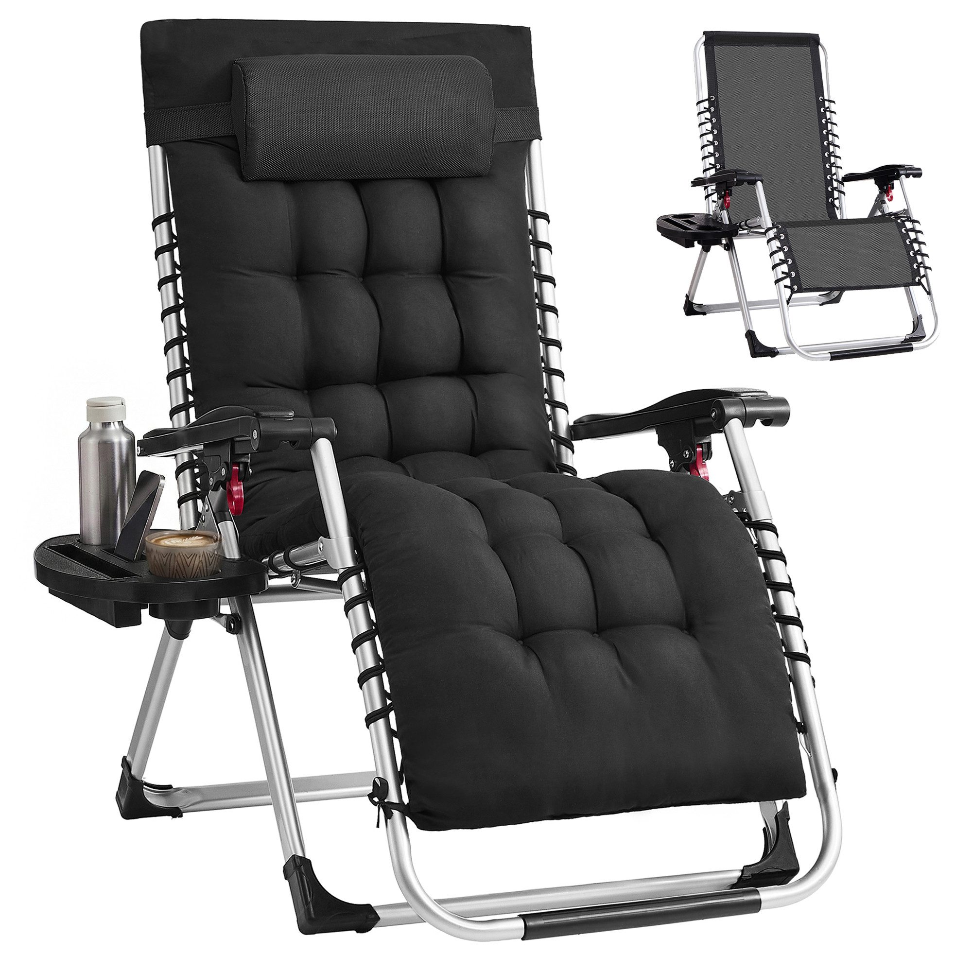 SONGMICS Gartenliege, Stufenlos einstellbare Relaxliege, mit abnehmbarem Kissen, Stahlrahmen