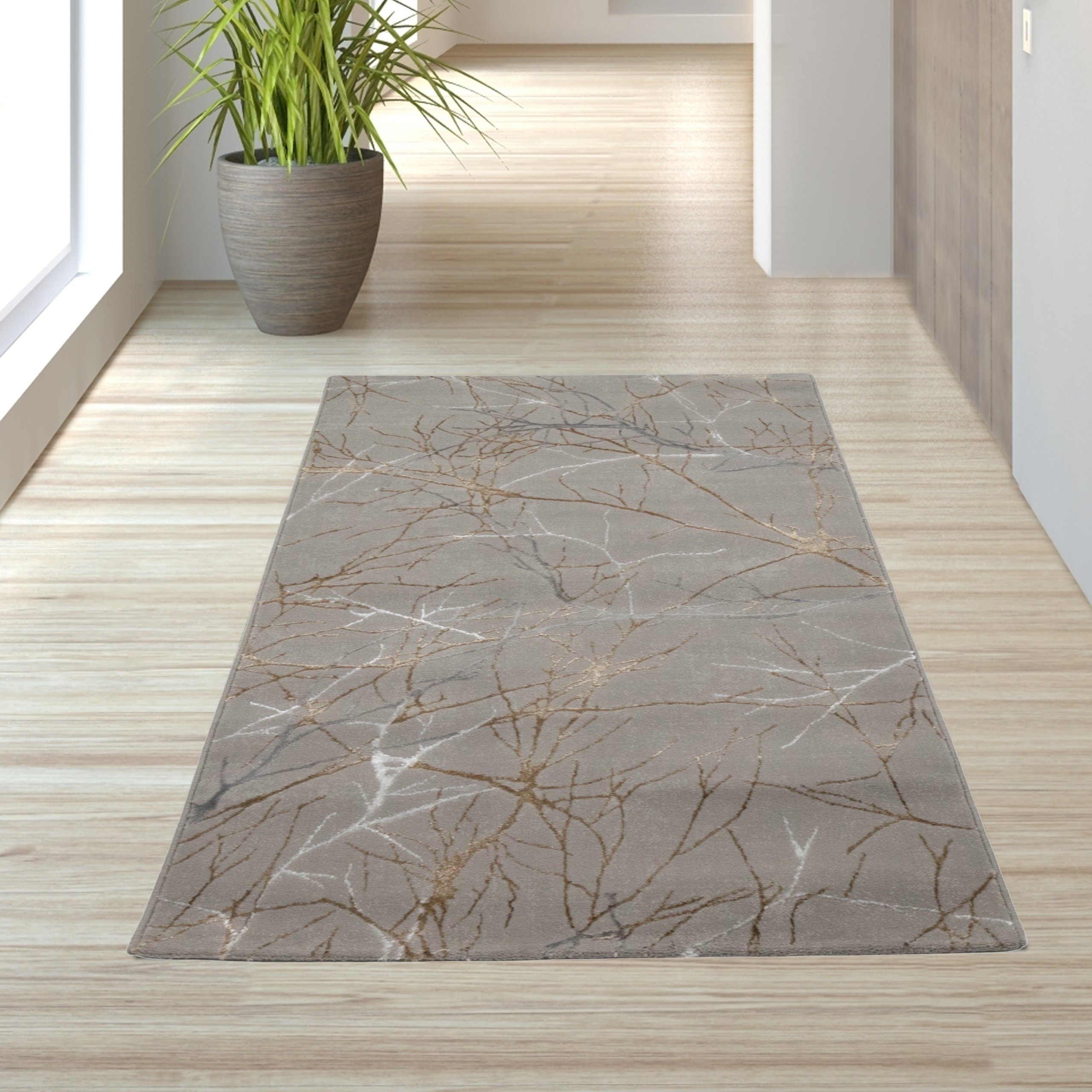 TeppichHome24 Teppich Designer Teppich Ästemuster in gold, rechteckig günstig online kaufen