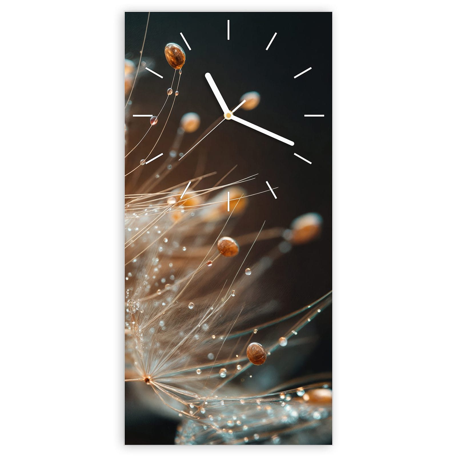 Wanduhr Glasuhr Wandkunst Größe 30 x 60 cm mit Motiv Pusteblumenperlen