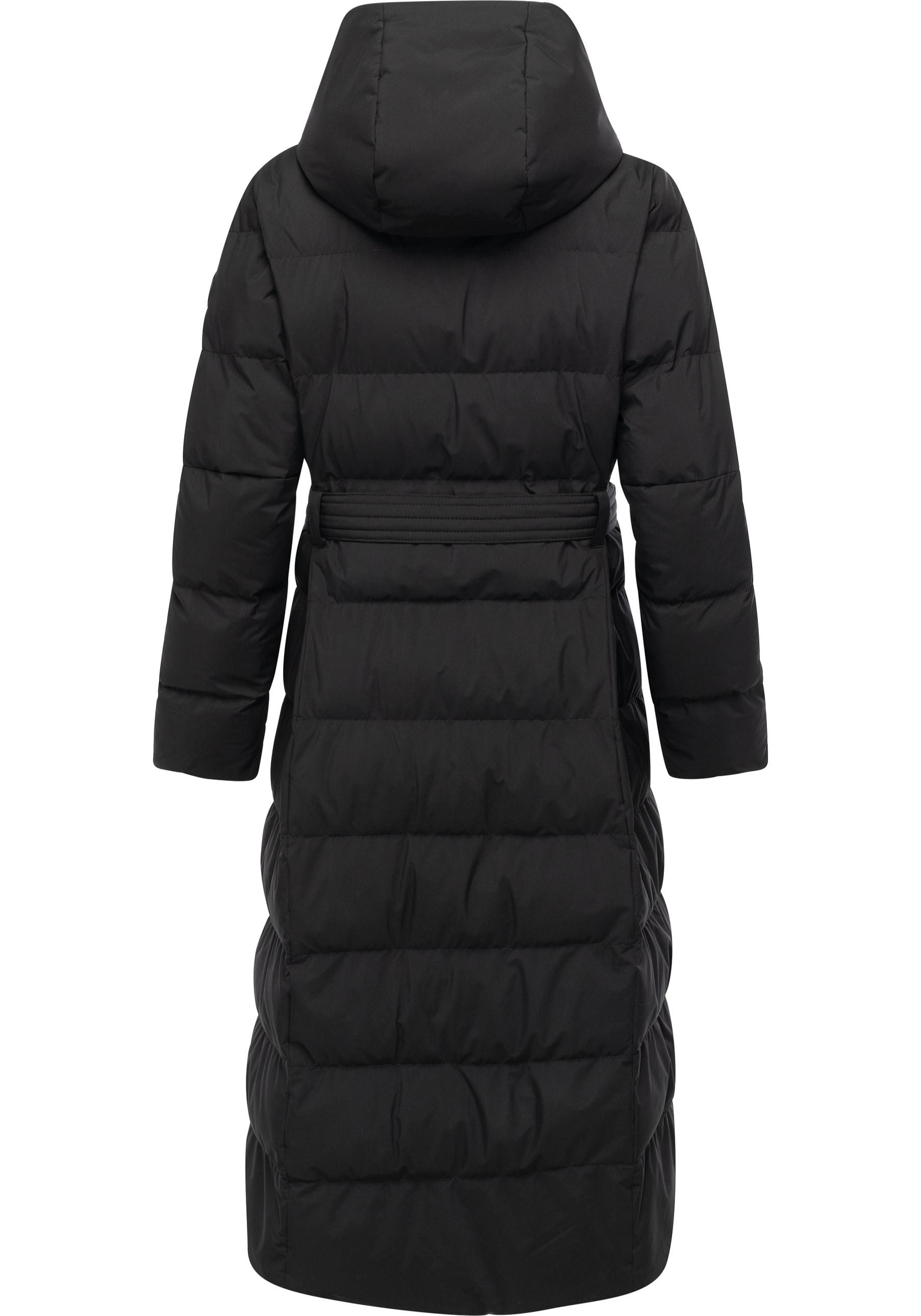 Ragwear Steppmantel Niani Long Langer warmer Wintermantel mit Bindegürtel