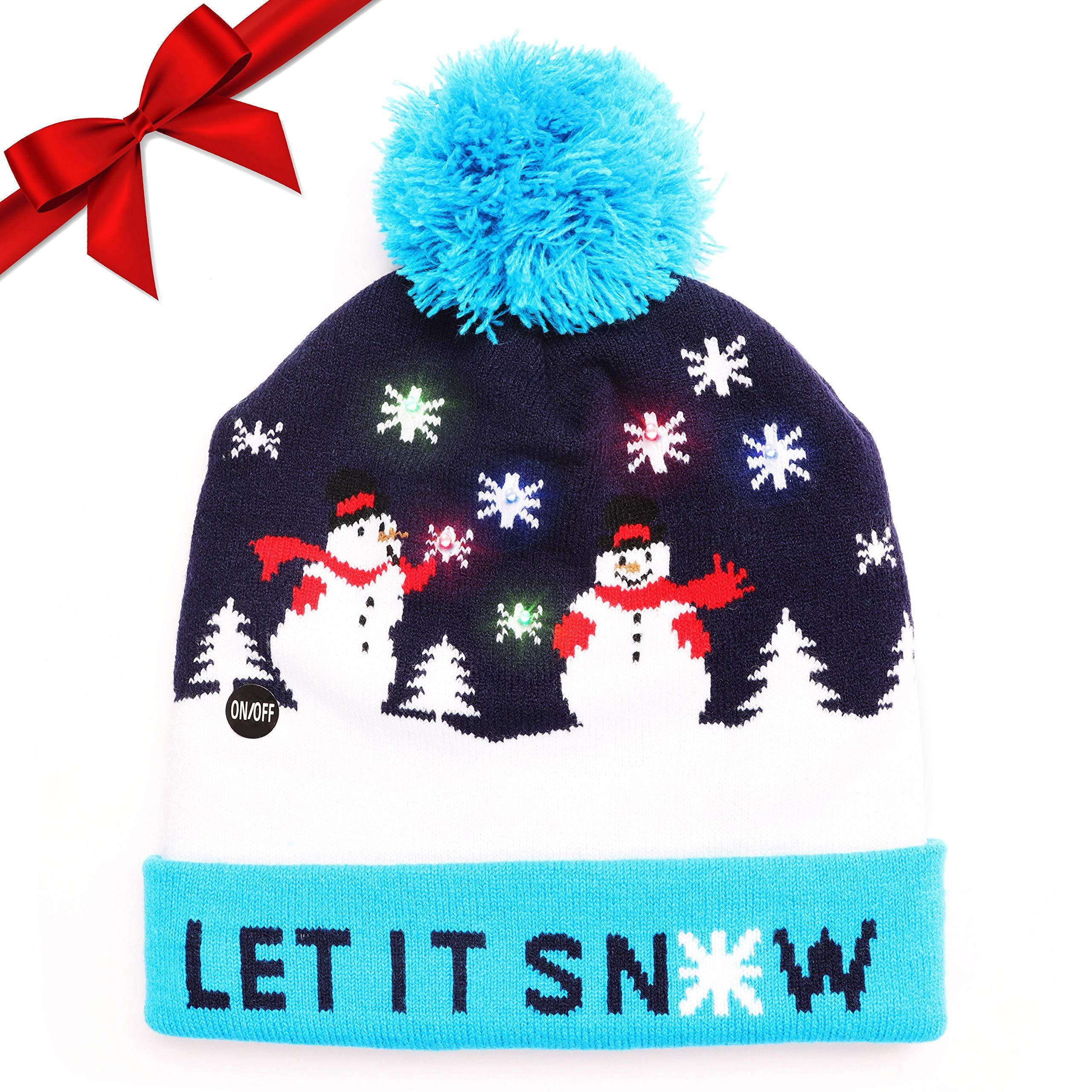 Belle Vous HängeWeihnachtsbaum LED Weihnachtsmütze Blaue Strickmütze