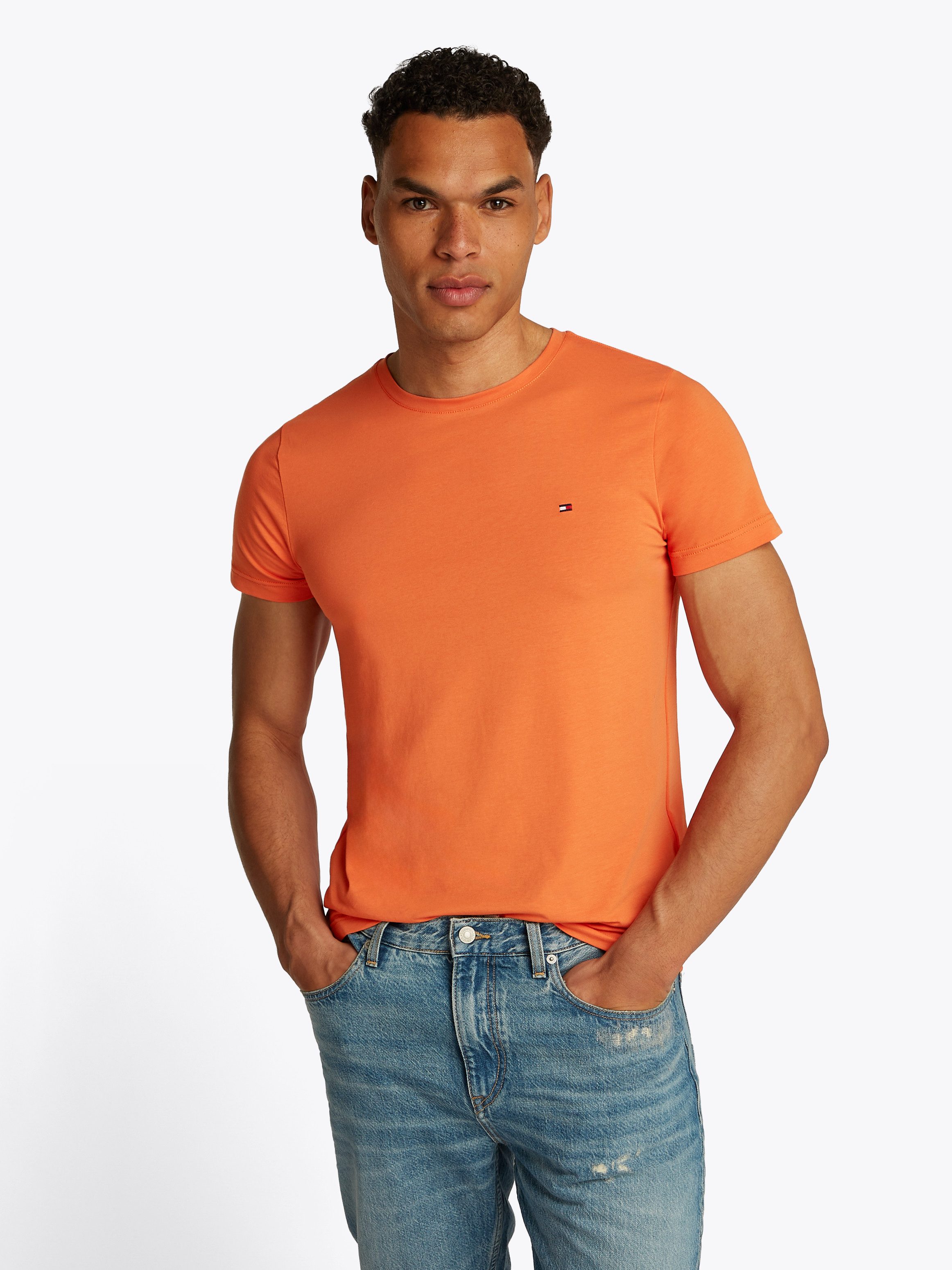 Tommy Hilfiger T-Shirt STRETCH SLIM FIT unifarben, casual, slim fit, Baumwollmix, Rundhals