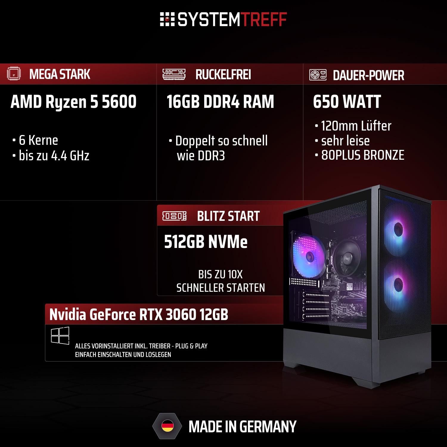 SYSTEMTREFF Basic Gaming-PC-Komplettsystem (27", AMD 5600 5600, GeForce RTX 3060, 16 GB RAM, 512 GB SSD)