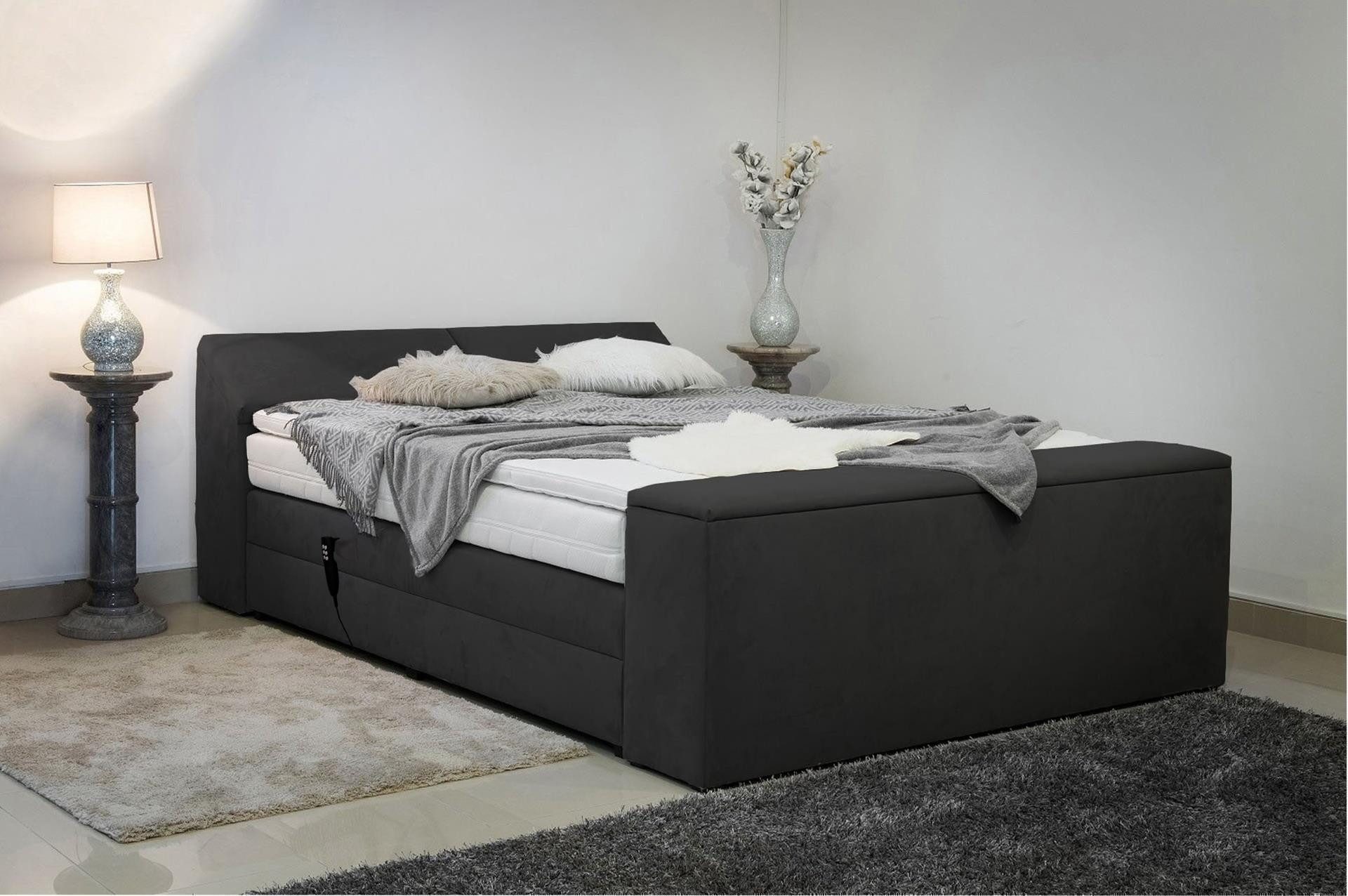 PAARA Boxspringbett Dubai elektrisch verstellbar mit Motor Stauraum, inkl. Matratzen und Topper, mit einzigartigem Belüftungssystem