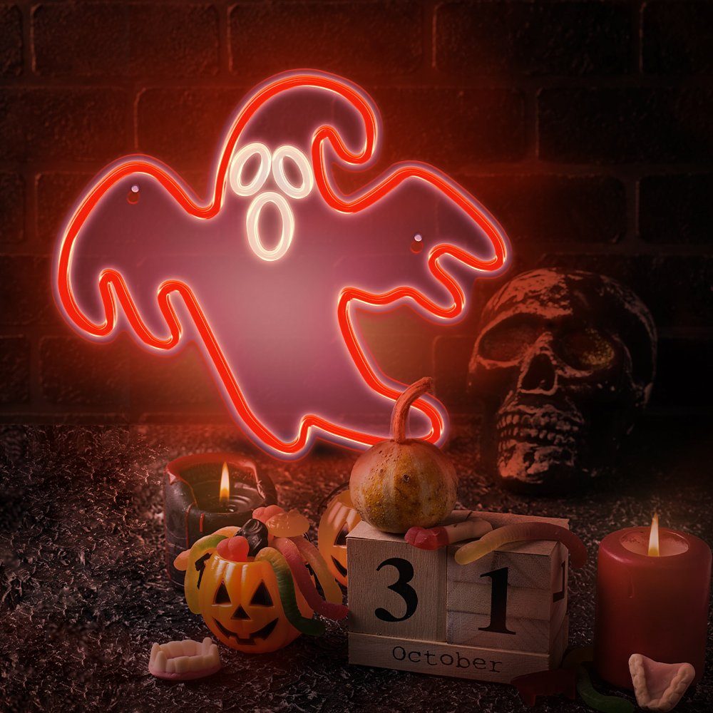 LED Dekofigur Nachtlicht Neon Plexiglas LED Geist Leuchtschild Rot