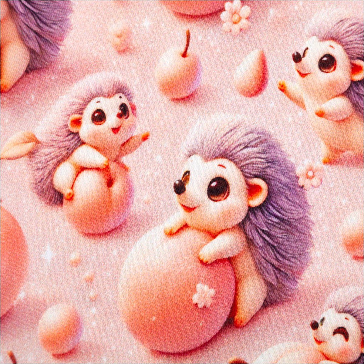 SCHÖNER LEBEN. Stoff Jersey Stoff Digitaldruck Igel rosa lila1,4m Breite, allergikergeeignet