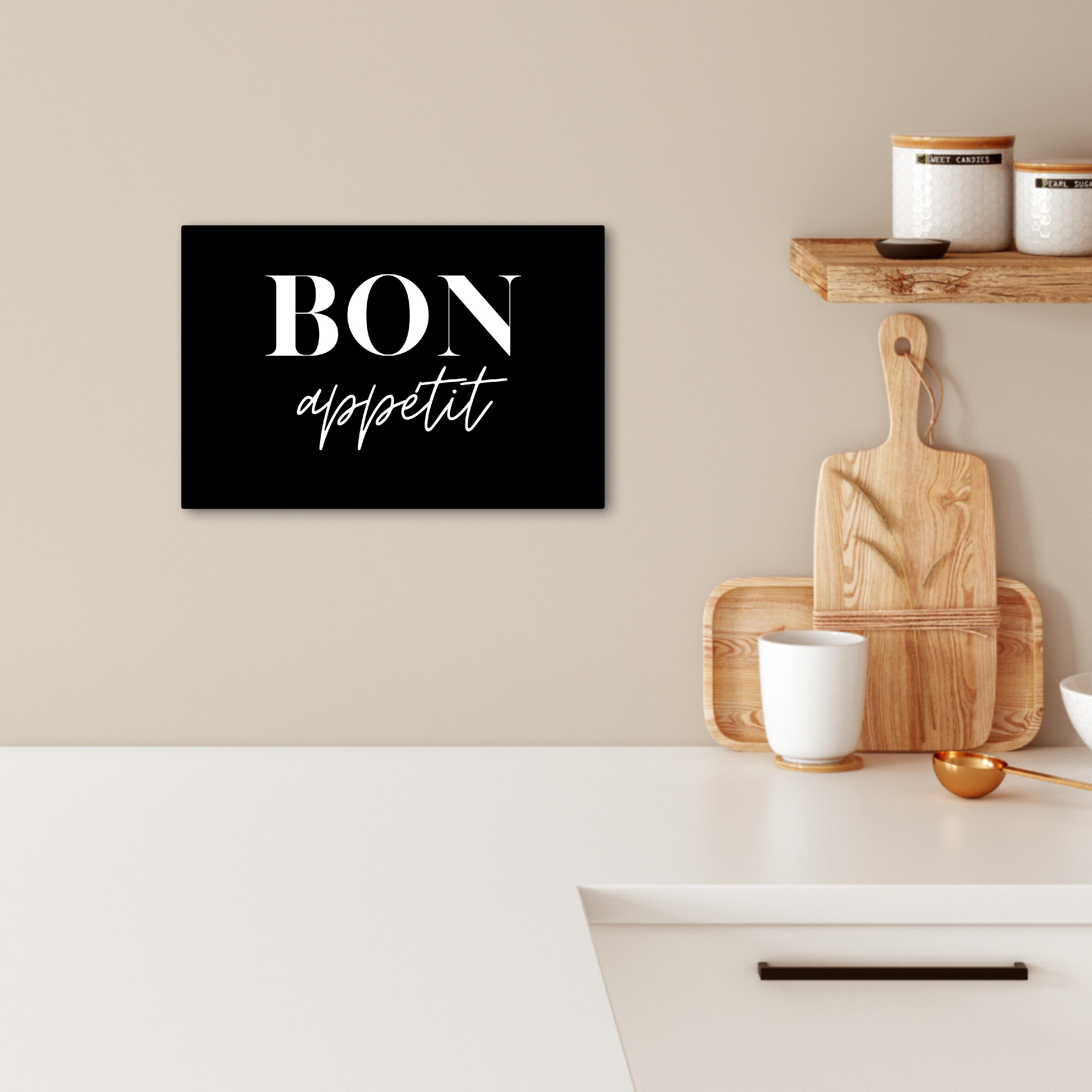 OneMillionCanvasses® Leinwandbild Bon appétit - Spruch - Schwarz - Zitat, F günstig online kaufen