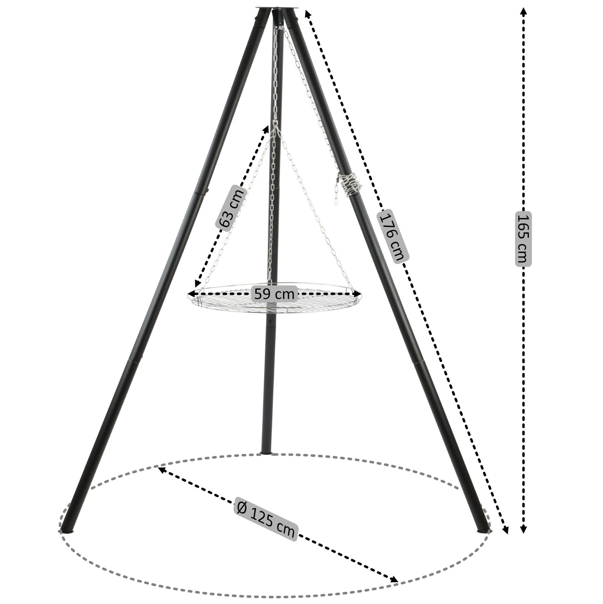 BBQ-Toro Schwenkgrill Dreibein Grill mit Grillrost, 165 cm, Dreibein für Feuerschale, Stabil und Langlebig