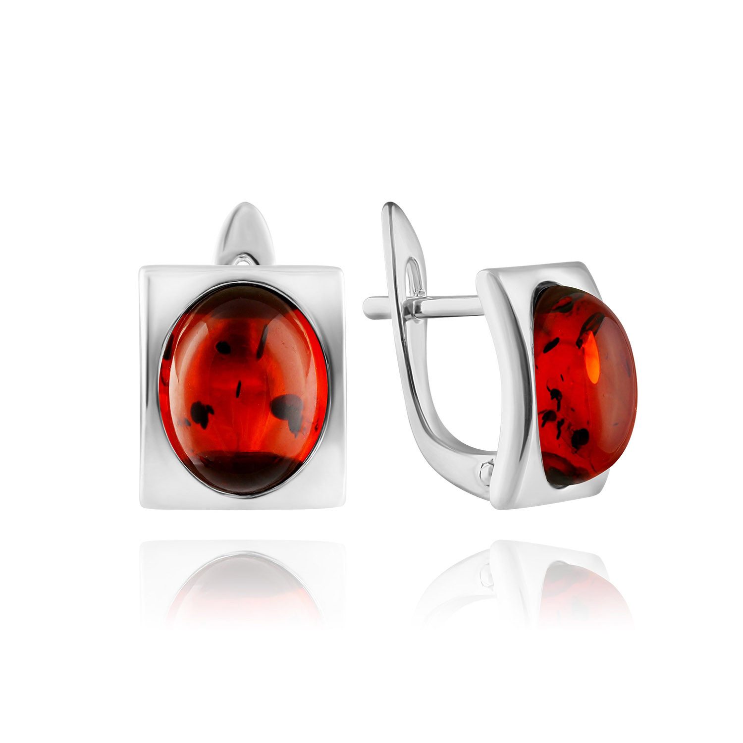 Golders Ohrring-Set aus 925 Sterlingsilber, viereckig (mit ovalen roten oder gelben Bernsteinen, 2-tlg., Set), 925 Sterlingsilber Silberschmuck für Damen