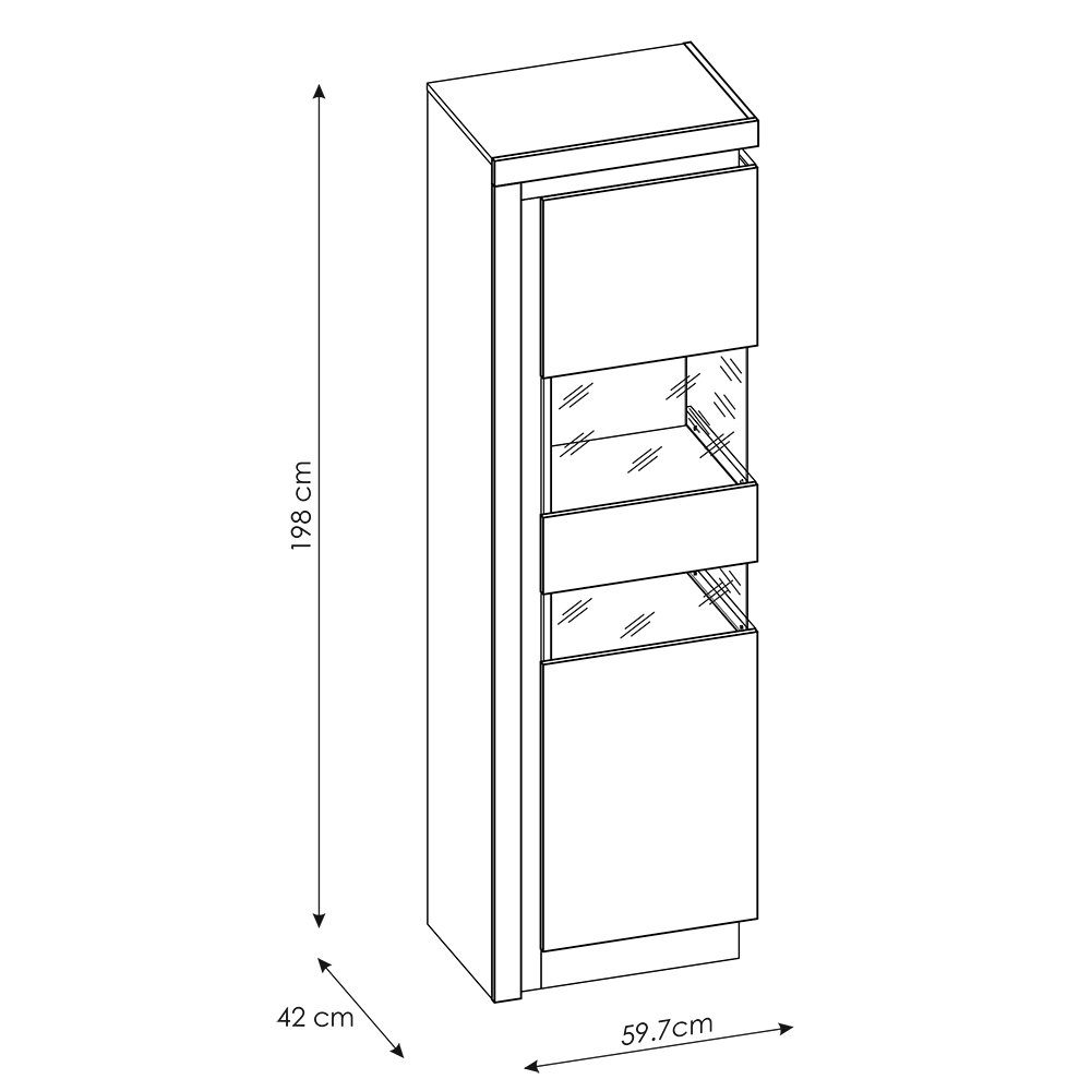 Lomadox Vitrine LYNDHURST-129 weiß Hochglanz, Türanschlag rechts, B/H/T 60/198,5/42 cm