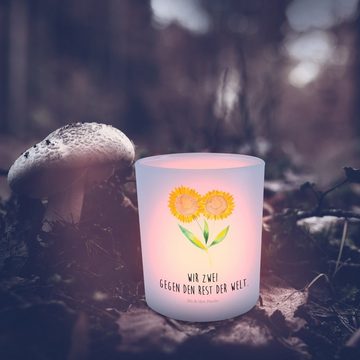Mr. & Mrs. Panda Windlicht Blume Sonnenblume - Transparent - Geschenk, Windlicht Glas, Teelichte (1 St), Liebevolles Design