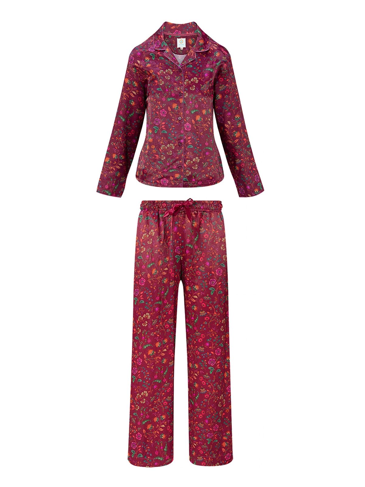 PiP Studio Hausanzug Flora Bangalore Faye & Bente Pyjama lang dark pink L 2tlg (Pyjamas)