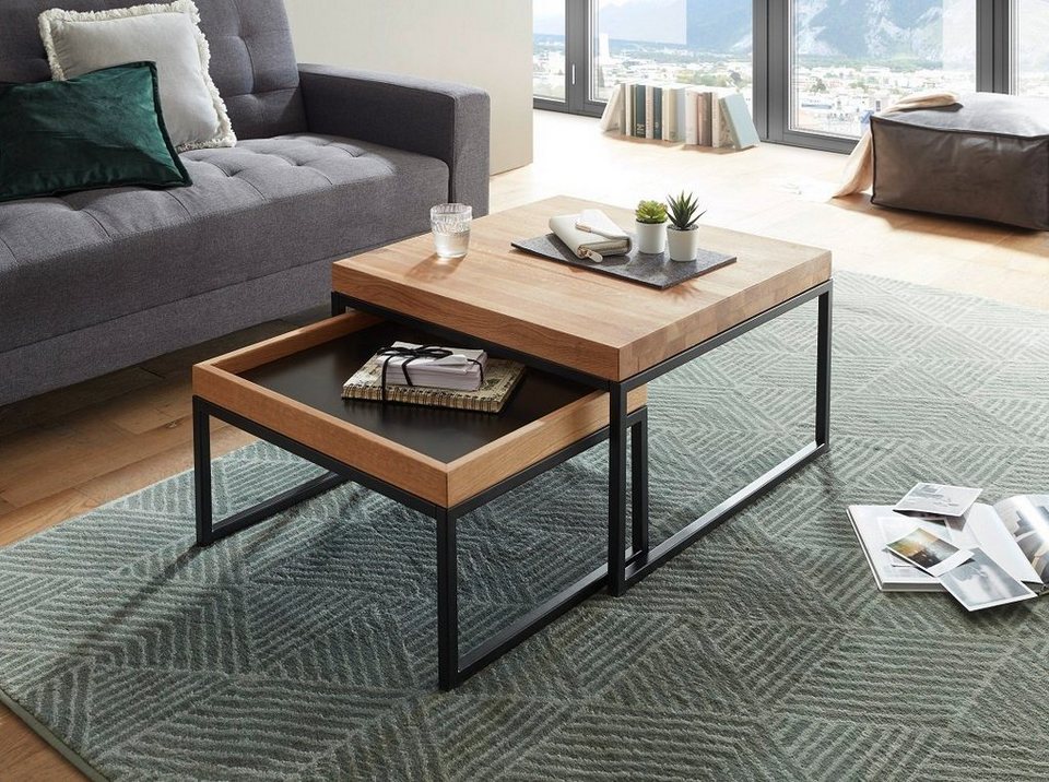 MCA furniture Couchtisch Lubao, 2-er Set Wohnzimmertisch in Massivholz  Asteiche geölt, glatte Oberfläche