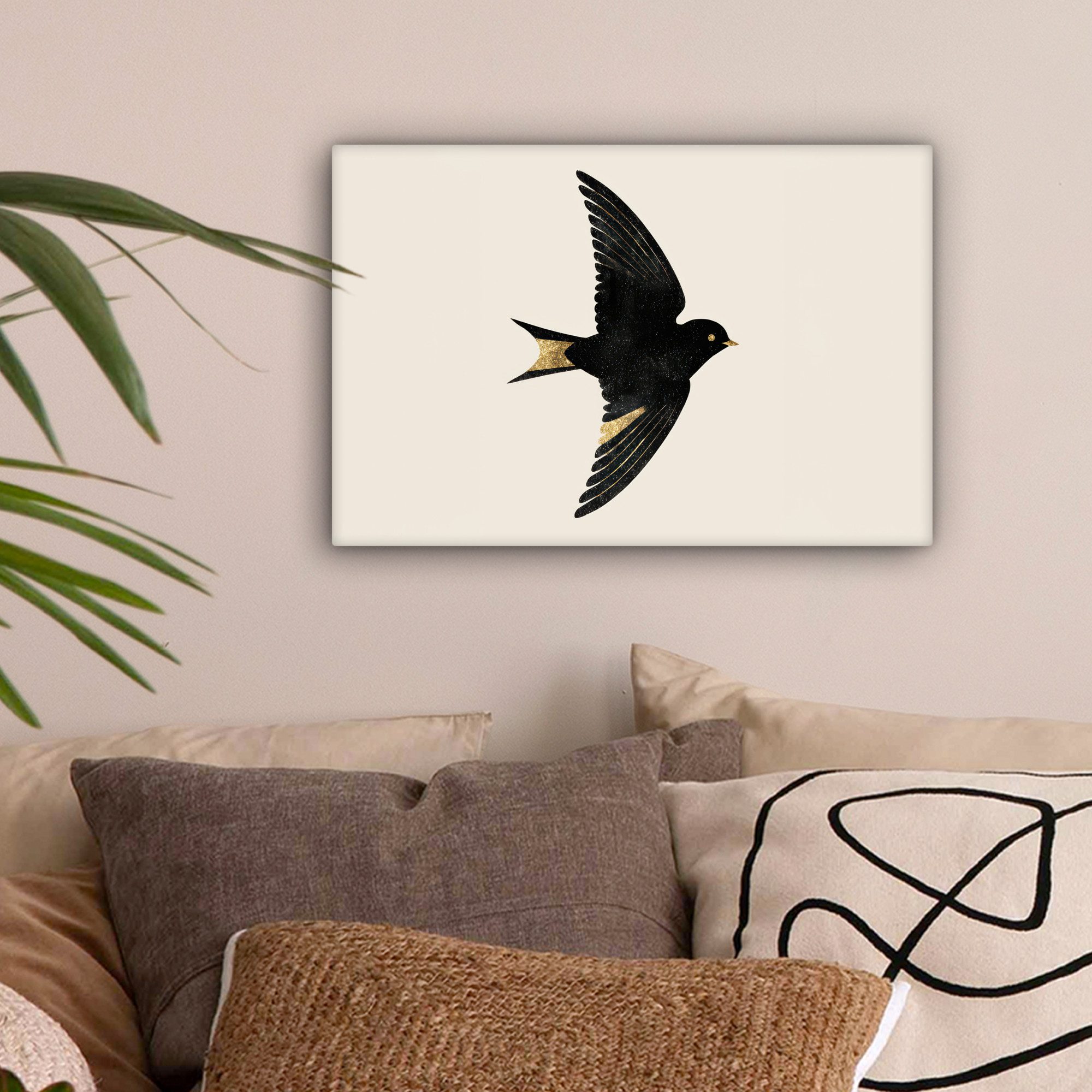 OneMillionCanvasses® Leinwandbild Schwarze Schwalbe - Goldfarbene günstig online kaufen