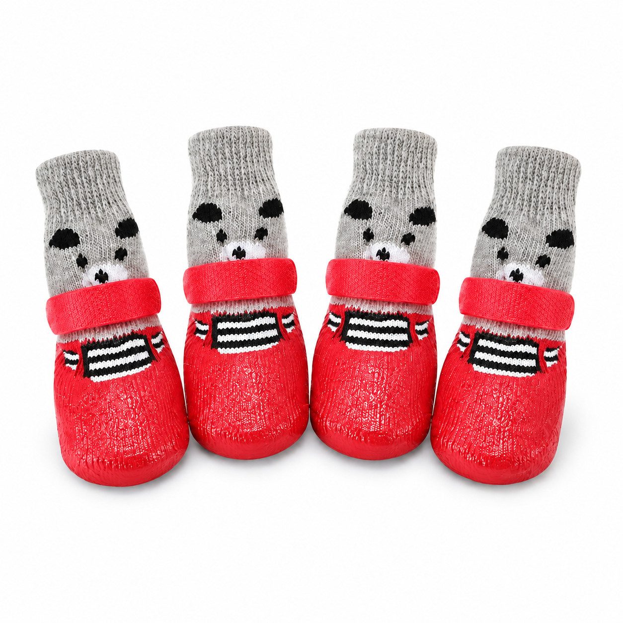 FLOCKI Pets™ Hundejacke Hundeschuhe 4er-Set mit Anti-Rutsch-Sohle & Klettverschluss, Flexible gummierte Laufsohle, elastische Strickstulpe, Haftverschluss