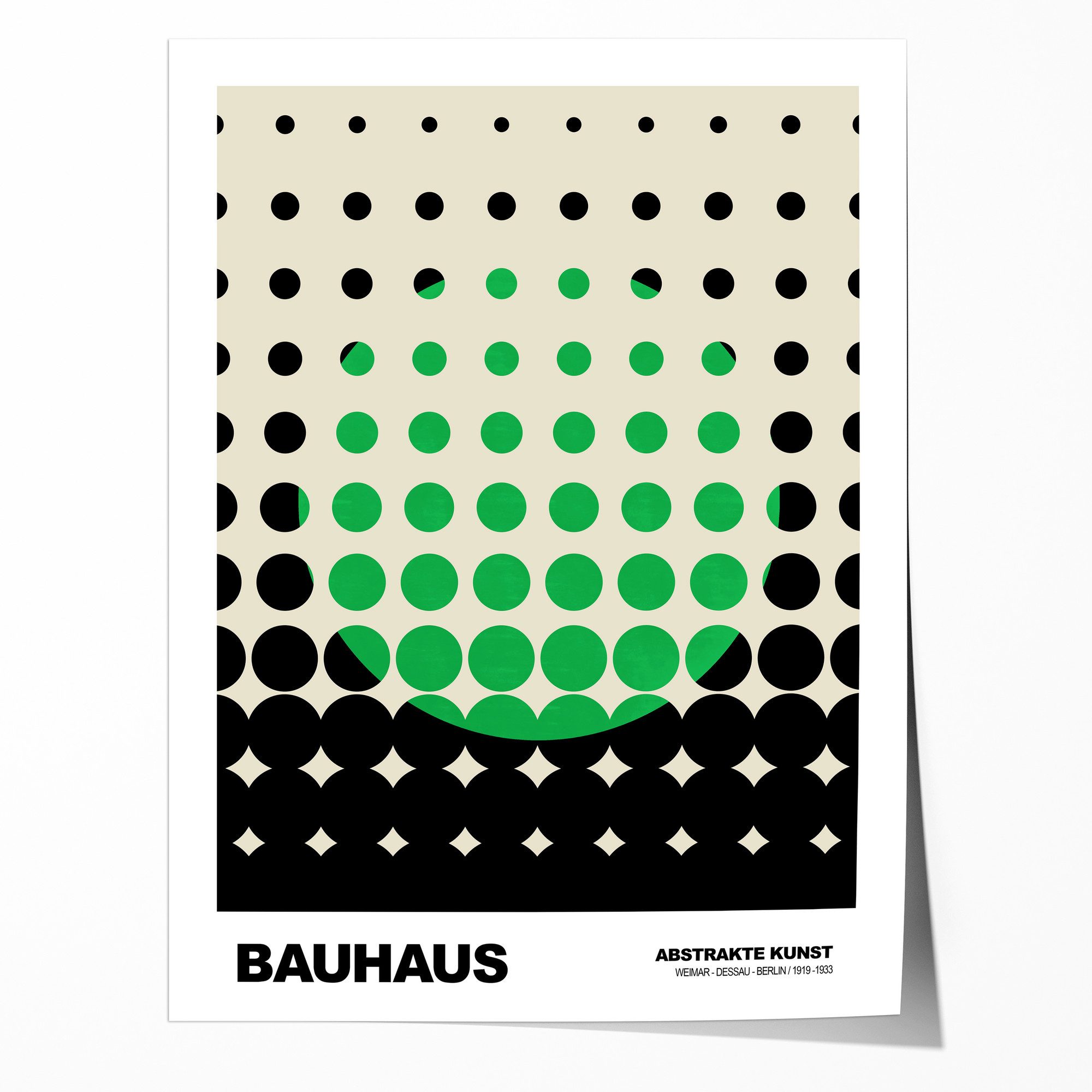 JUSTGOODMOOD Poster Bauhaus Punkte· Grünes Raster Design auf Beige, (1 St), verschiedene Größen wählbar