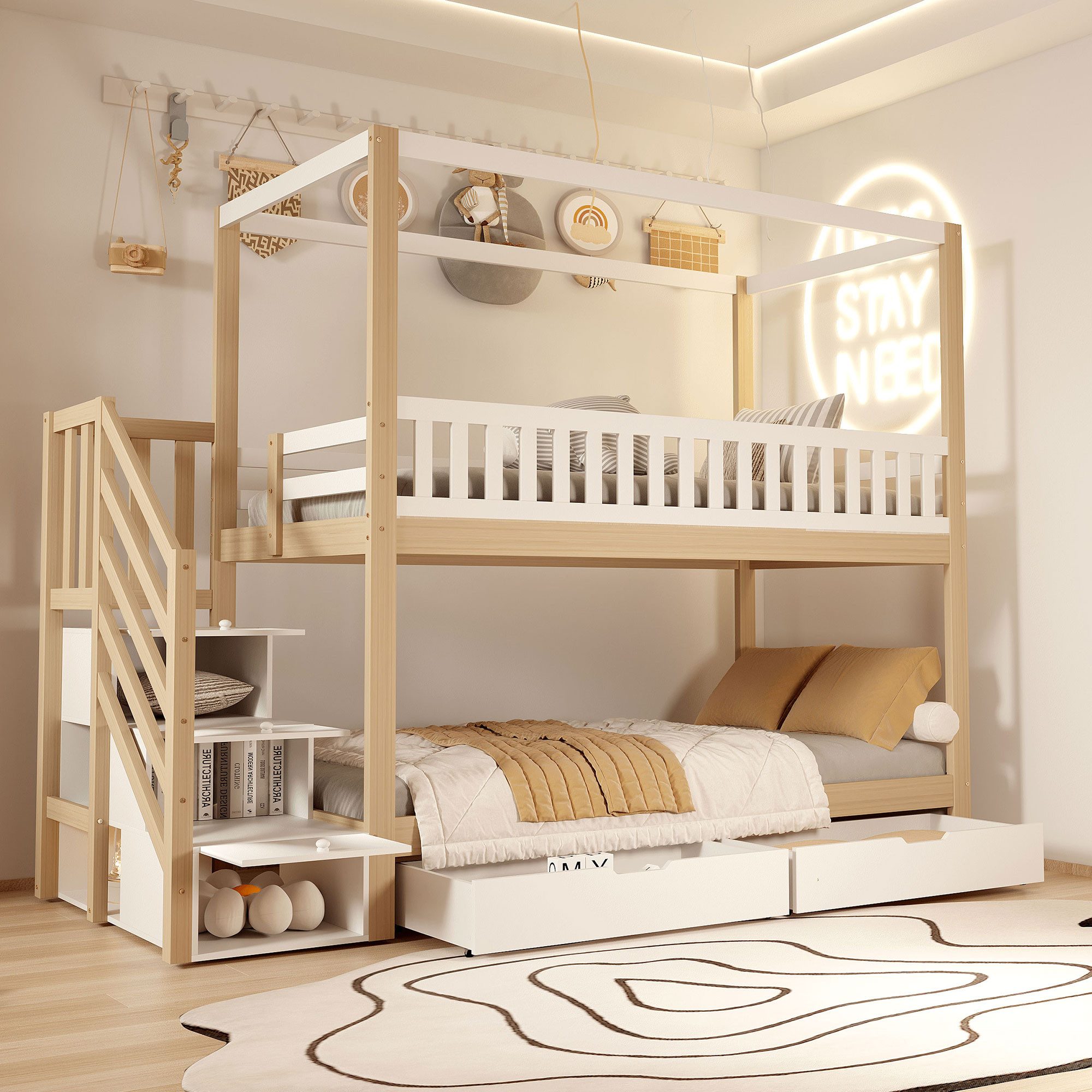 KLAM HOME Etagenbett Kinderbett mit Ablagefächern günstig online kaufen