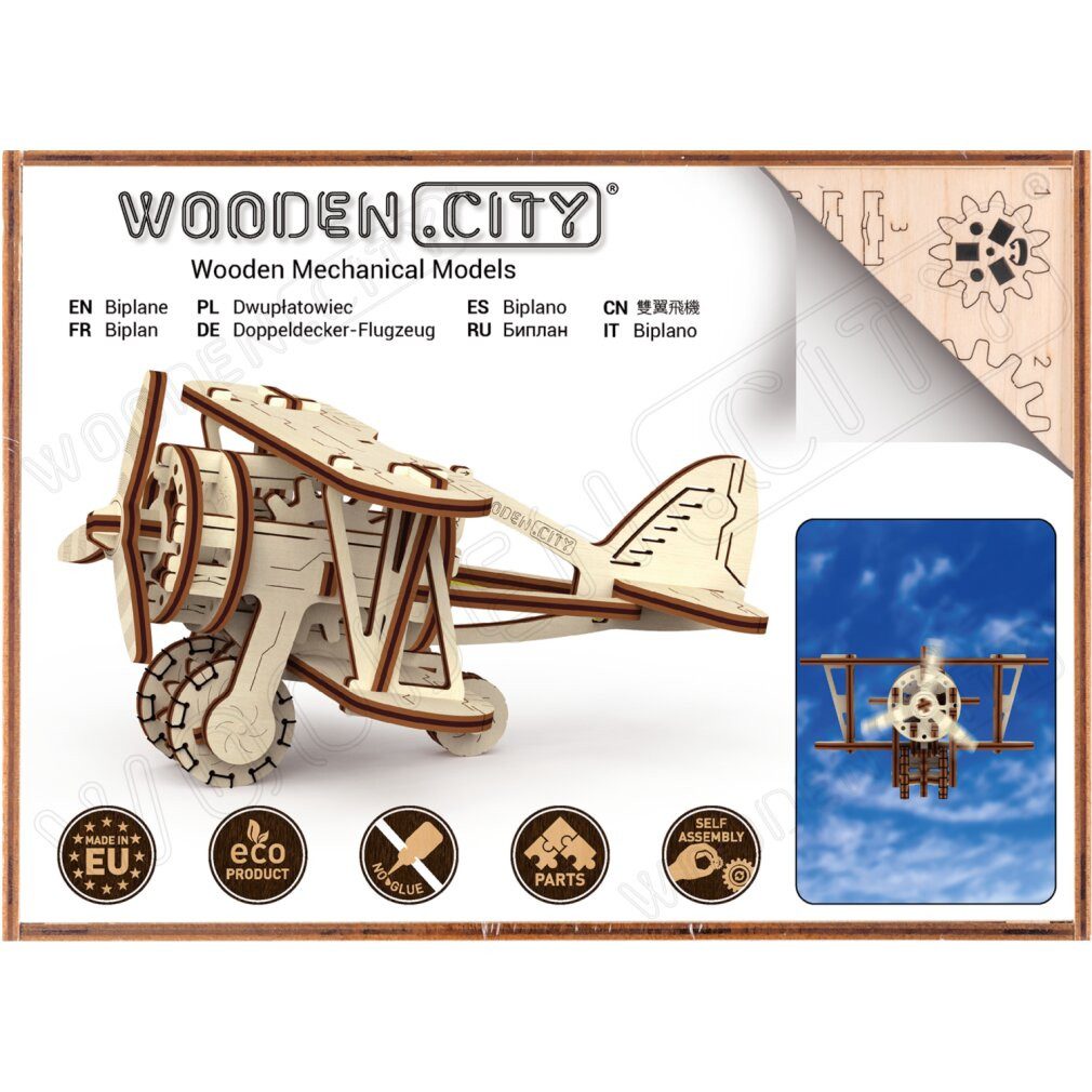 Wooden City 3D-Puzzle modellflugzeug Bausatz Holz natur 63 Teile, Puzzleteile
