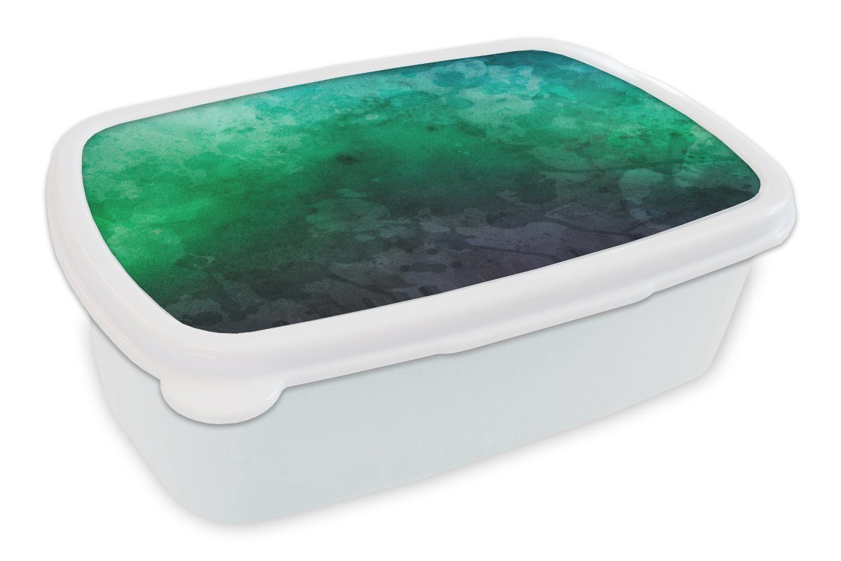 MuchoWow Lunchbox Aquarell - Blau - Grün, Kunststoff, (2-tlg), Brotbox für Kinder und Erwachsene, Brotdose, für Jungs und Mädchen weiß