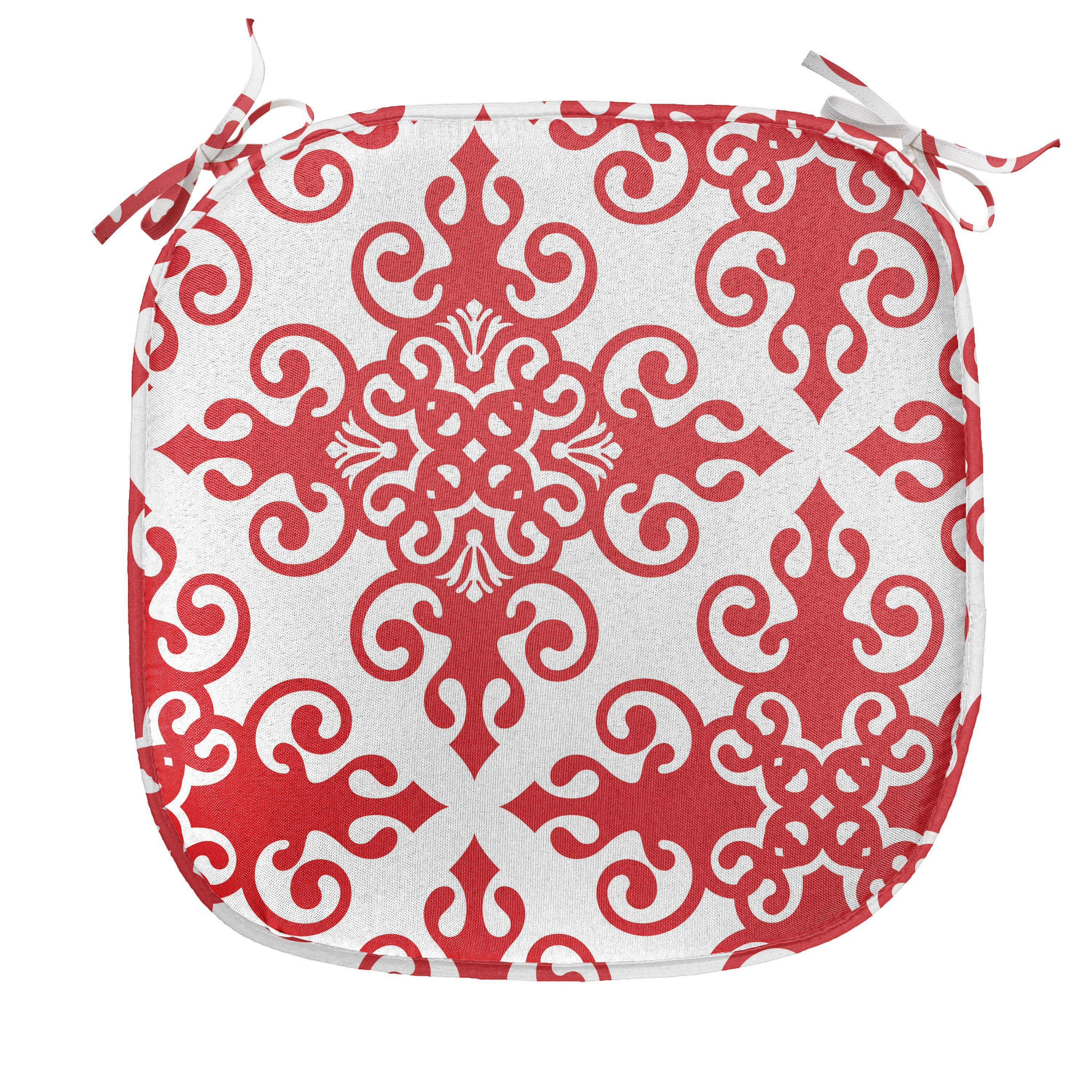 Abakuhaus Stuhlkissen Dekoratives wasserfestes Kissen mit Riemen für Küchensitze, rot West Scroll Ornament