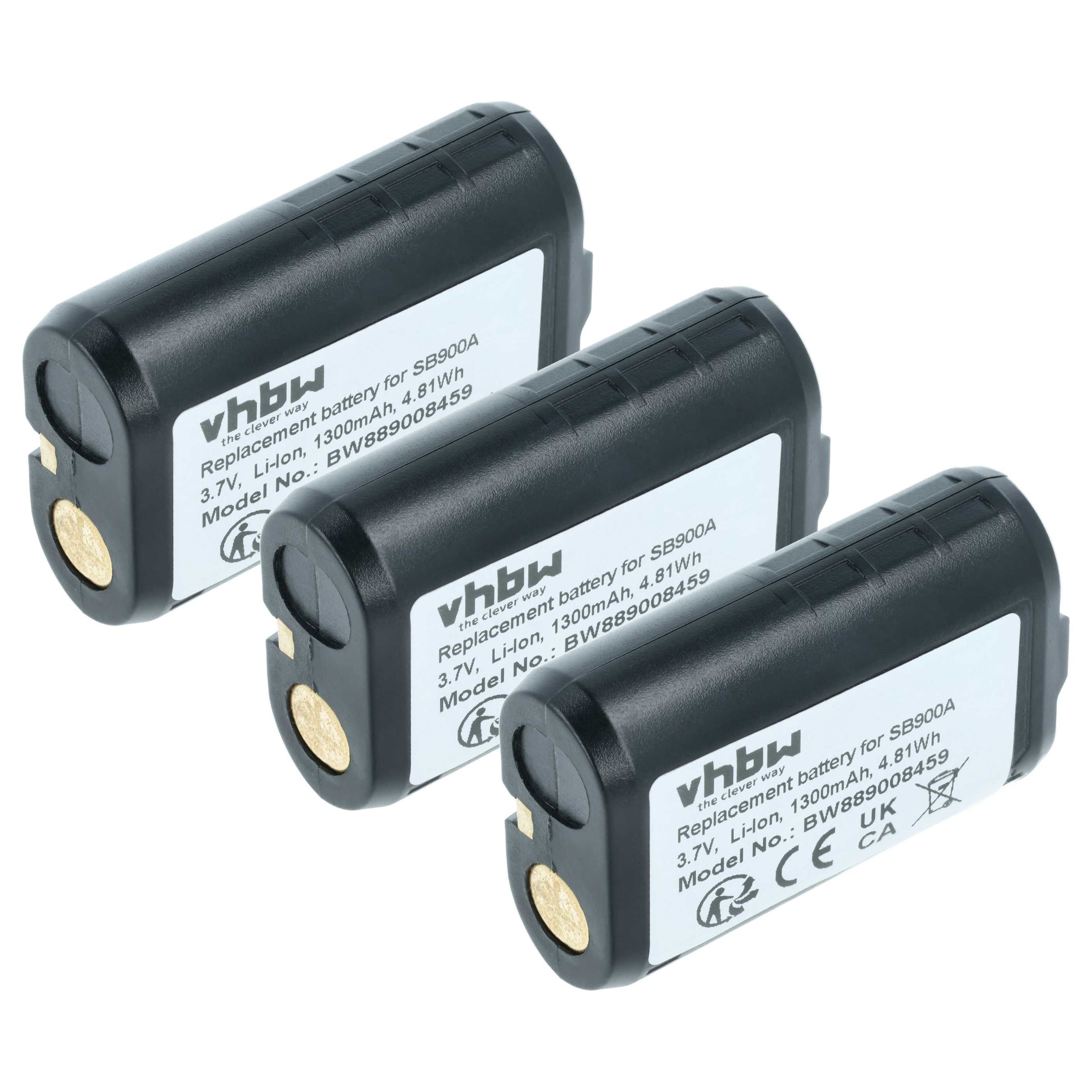 vhbw Akku passend für Shure PSM300, PSM900, QLX-D, ULX-D, ULXD1, ULXD2, UR5 Akku Akku Li-Ion 1300 mAh (3,7 V, 3 St), Leistungsfähige Austausch-Akkus für Ihr Digitalfunkgerät