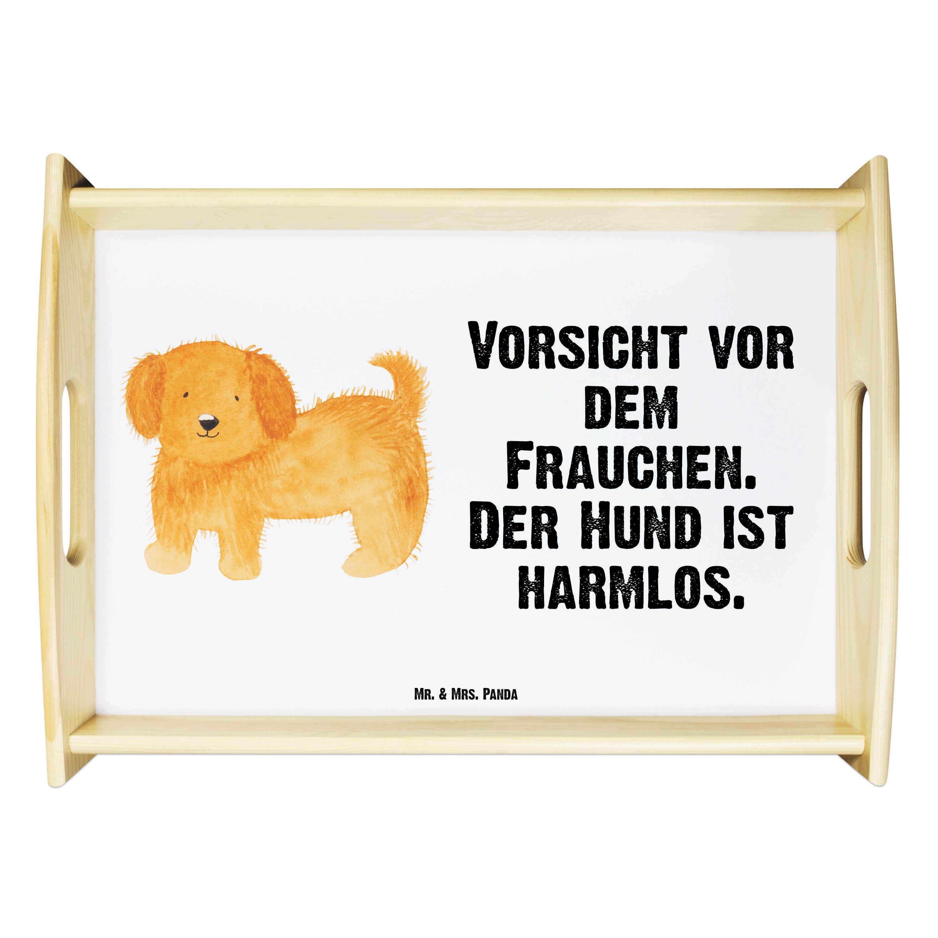 lasiert, Hundemotiv, Tablett Hund Echtholz flauschig - Mrs. (1-tlg) & Mr. Weiß Geschenk, Panda Holztabl, Küchentablett, -