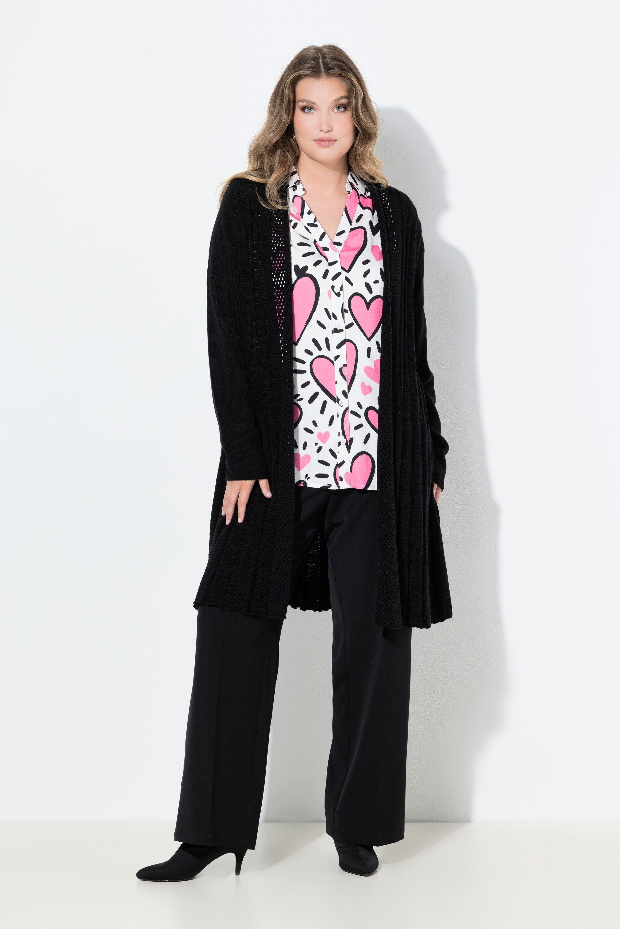 MIAMODA Strickjacke Strickjacke längere A-Linie Strukturmix Wellensaum günstig online kaufen