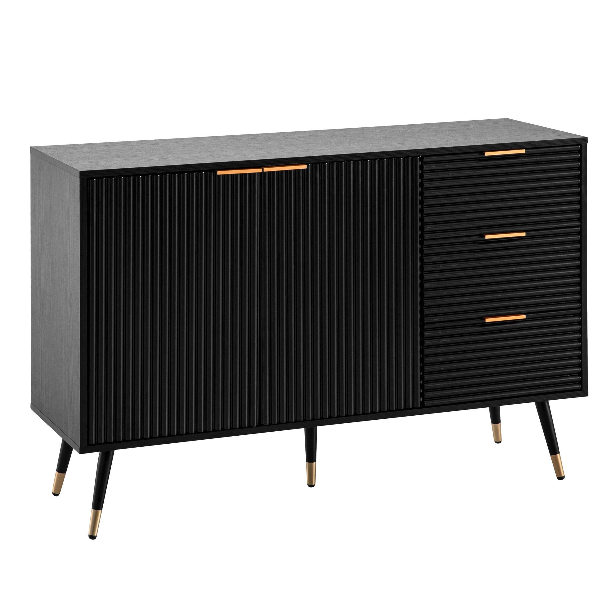 KADIMA DESIGN Kommode Sideboard 120x80x40 cm Anrichte Schwarz mit Eiche-Dekor, Kommode mit (Standschrank Wohnzimmer Metallbeine), Türen und Schubladen, Kommodenschrank Flurschrank Modern