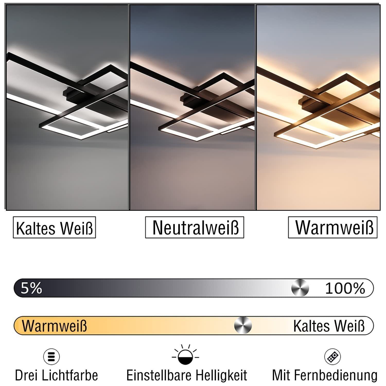 ZMH LED Deckenleuchte Modern Deckenlampe - Große Wohnzimmerlampe Dimmbar 88W, LED fest integriert, 3000-6000k, Deckenbeleuchtung für Wohnzimmer Büro