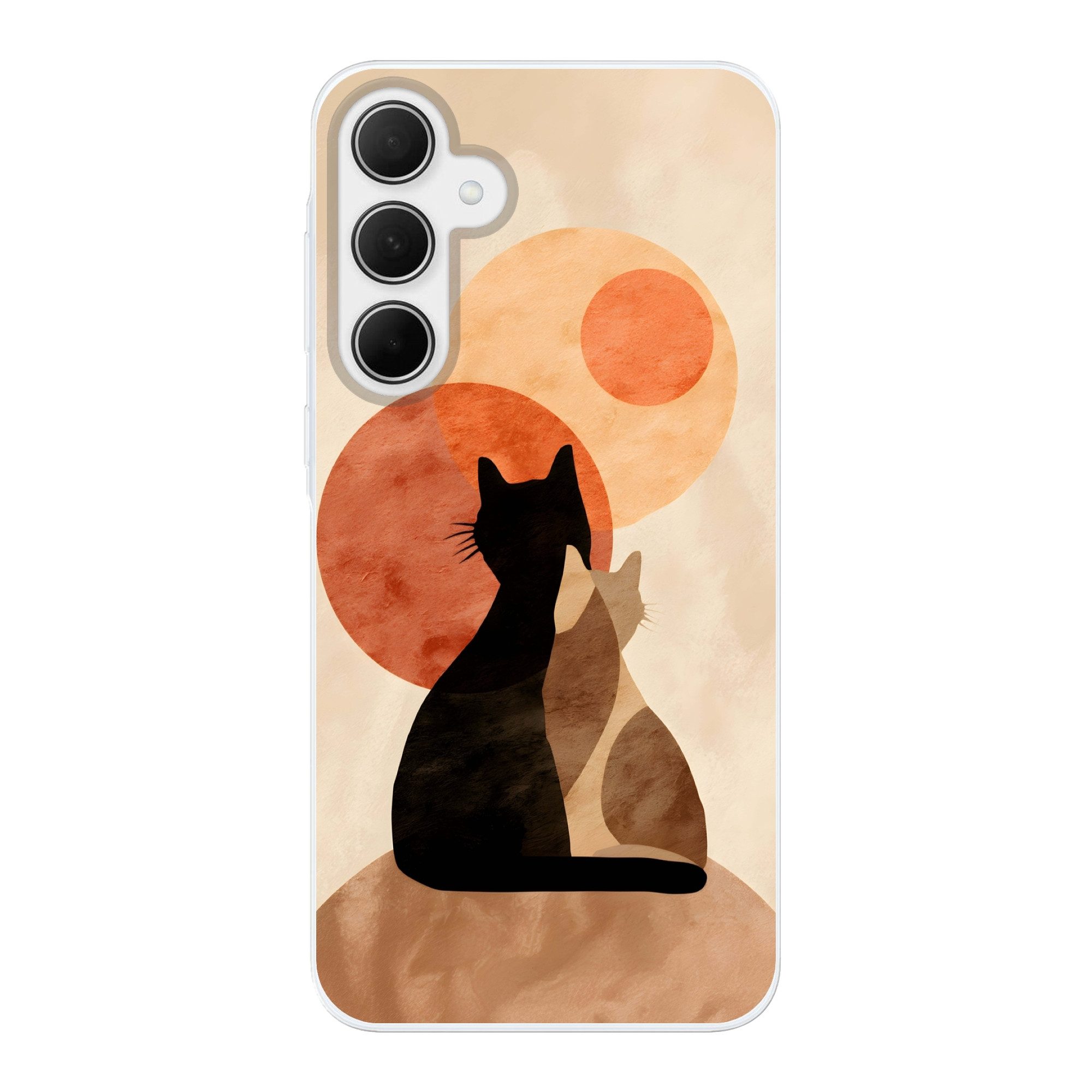 MuchoWow Handyhülle für Samsung Galaxy A35 5G Katzen - Schwarz - Abstrakt - Kreise, Smartphone-Bumper, Print, Handy Schutzhülle Dünn