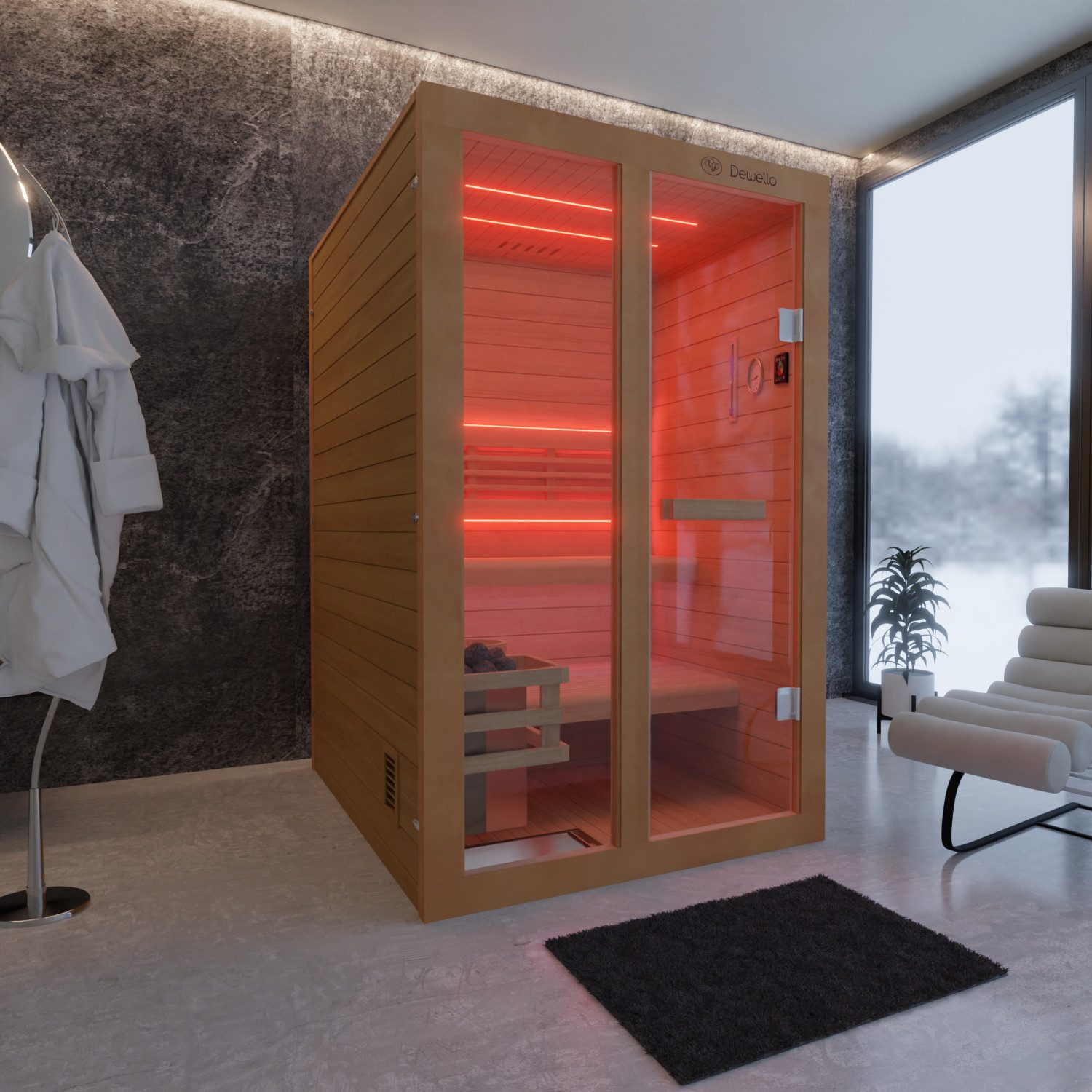 Dewello Sauna TOFINO 120x140 Finnische Sauna, 2 Personen, Saunaofen, Harvia 3,5KW, BxTxH: 120 x 140 x 190 cm