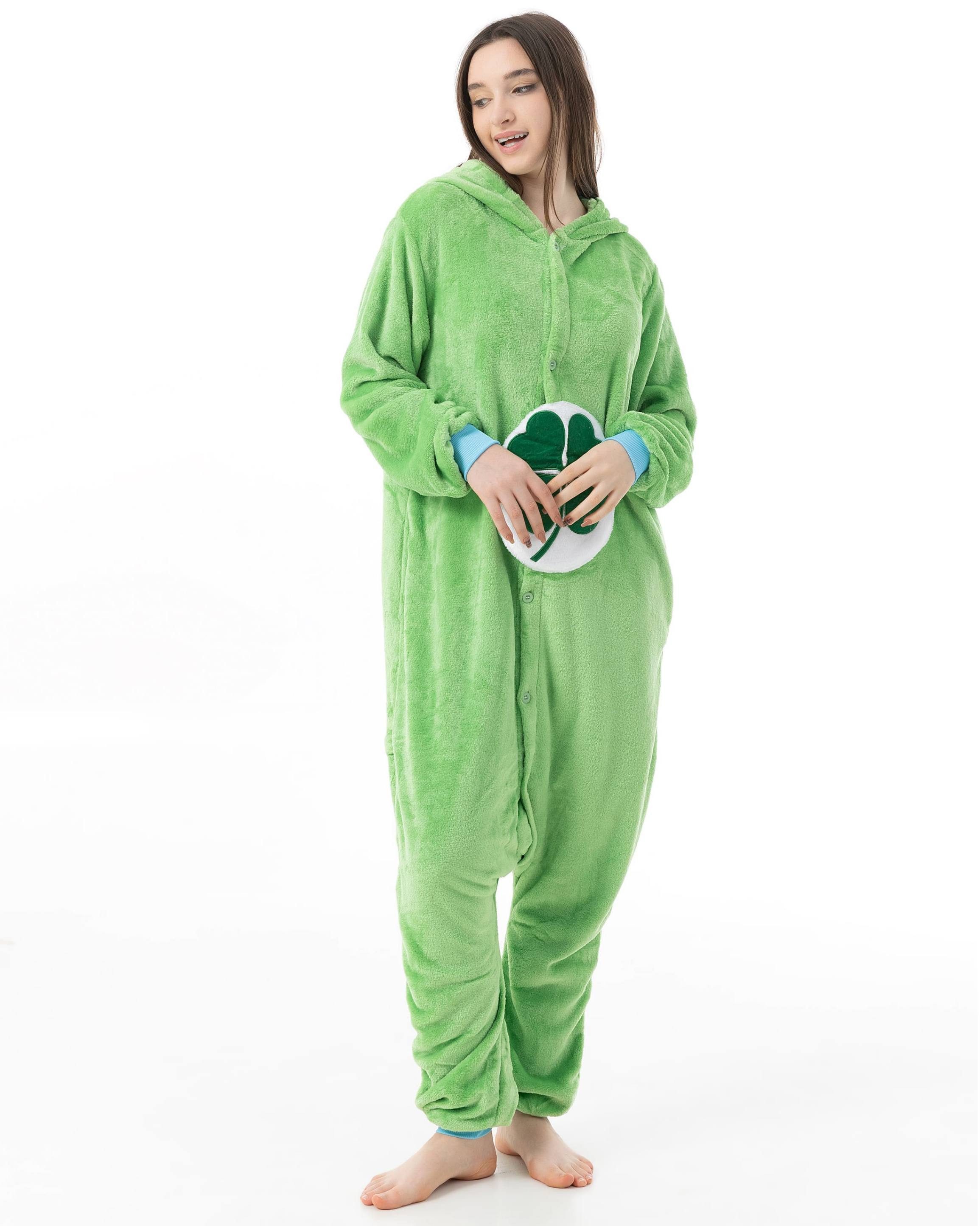 Katara Partyanzug Glücksbärchis Jumpsuit Onesie für Erwachsene S-XL, Karneval Kostüm, Kigurumi - Glücksbärchi Kleeblatt grün XL (175-185cm)