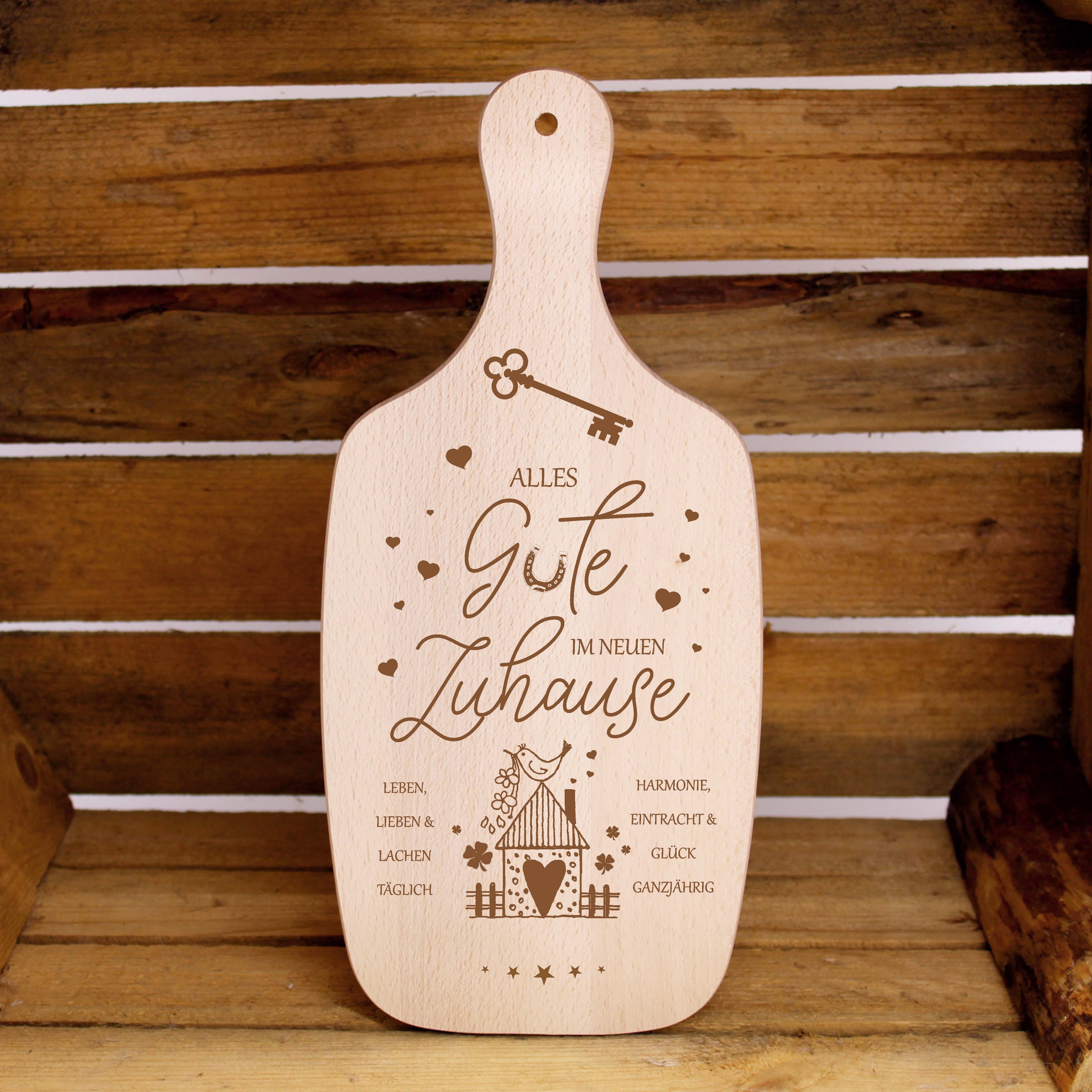 Dekolando Schneidebrett Geschenk zum Einzug Holzbrett Alles Gute Neues Zuhause, Holz, (Neues Haus, 34 x 15 x 1 cm), graviert Buchenholz – Bild 3 von 5