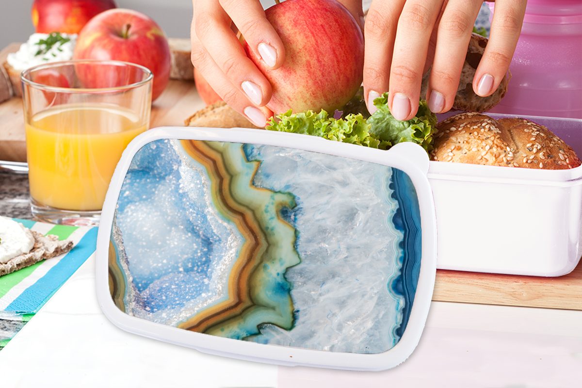 MuchoWow Lunchbox Querschnitt eines Mädchen und für Kinder für Jungs Edelsteinkristalls, Brotbox Brotdose, und weiß Erwachsene, (2-tlg), Kunststoff