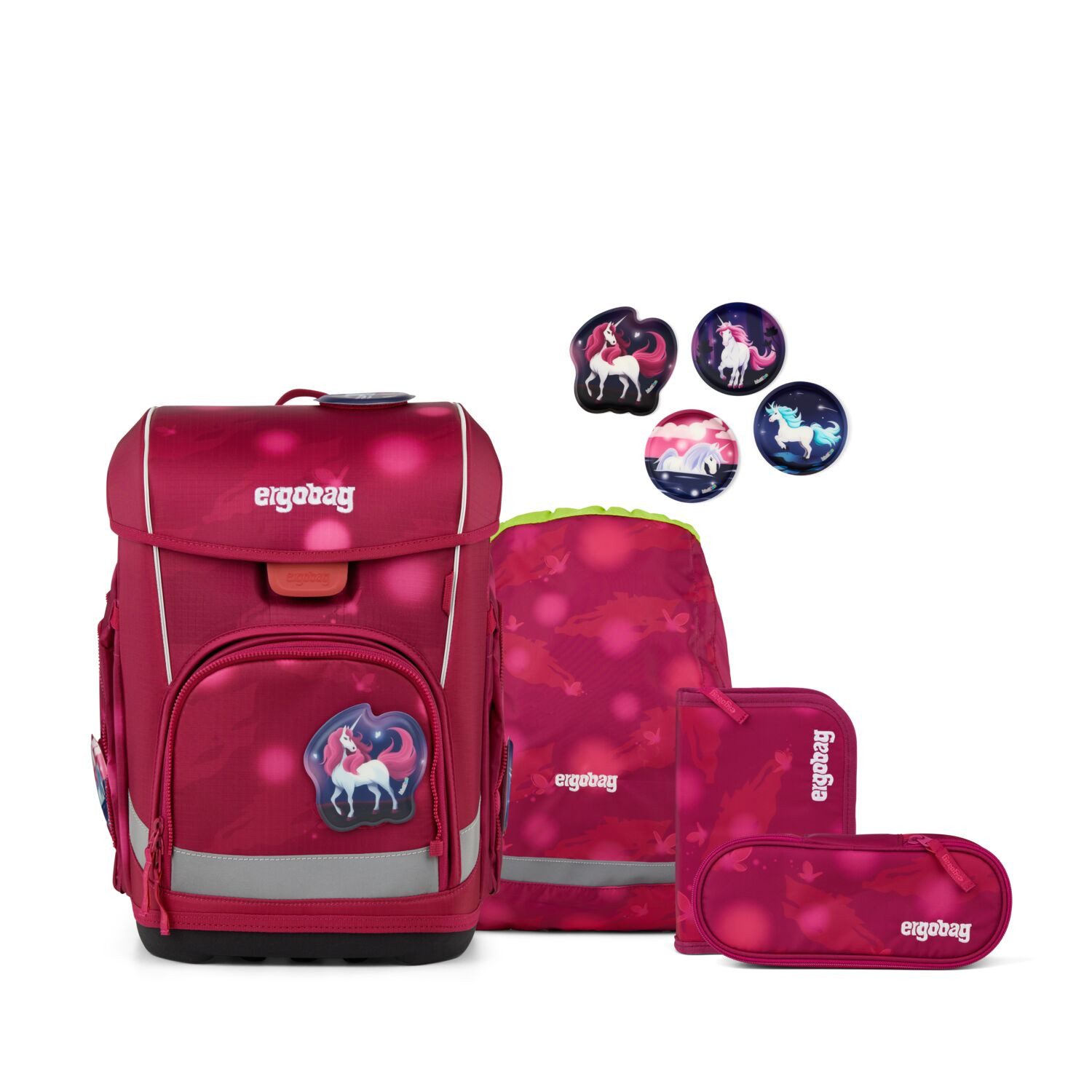 ergobag Schulranzen Schulranzen-Set CUBO LIGHT MondzauBär 5-teilig (5-teilig), Superleicht, Hugging-Rückensystem, für kleine/schmale Kinder
