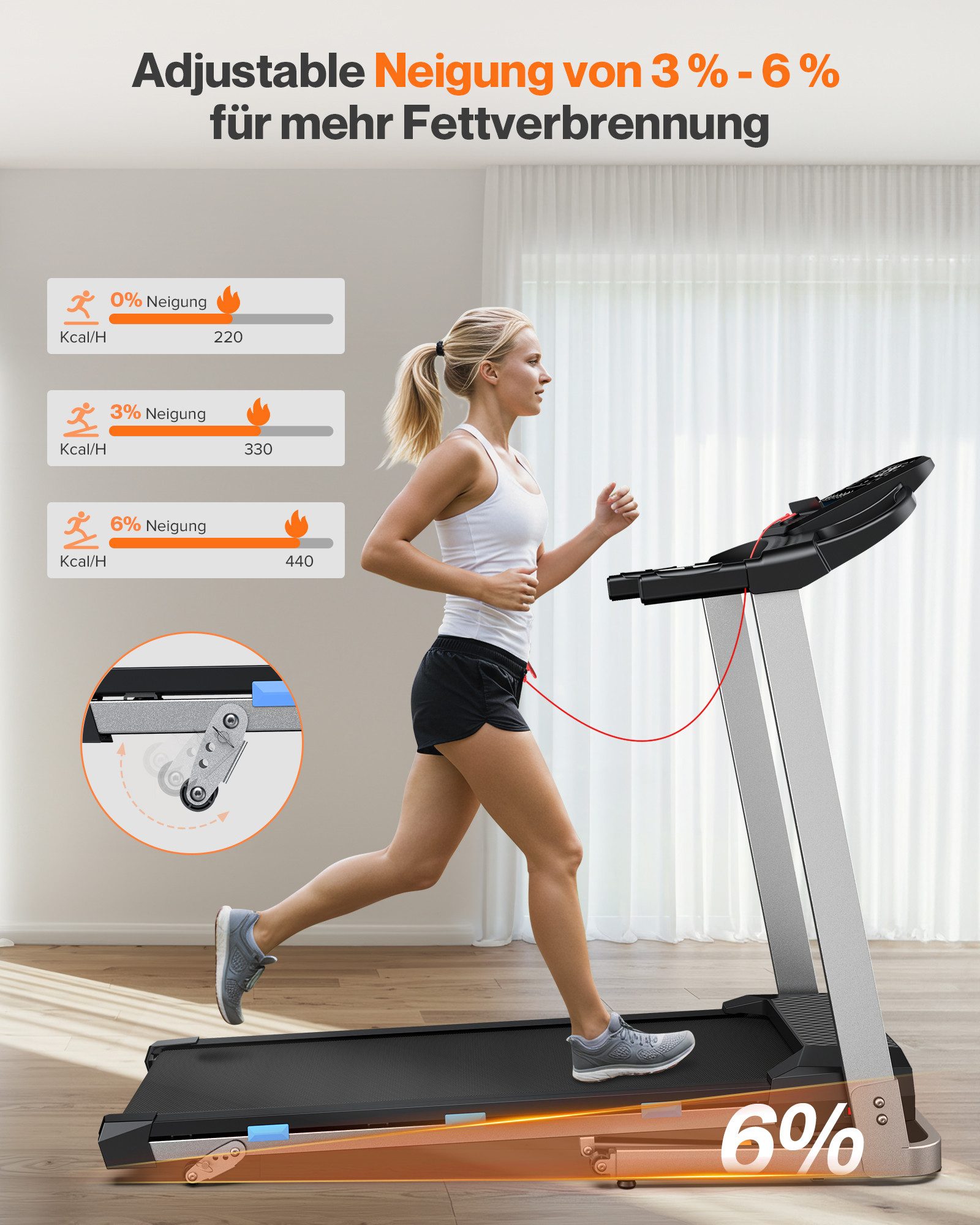 Cardirun Laufband mit Steigungsfunktion – 3,0 PS leises Modell für Zuhause, Klappbar (1-tlg., Pulssensor, Bluetooth-Lautsprecher, LED-Display, Transportrollen), Max. Belastbarkeit 160 kg, 12 km/h & App-Steuerung