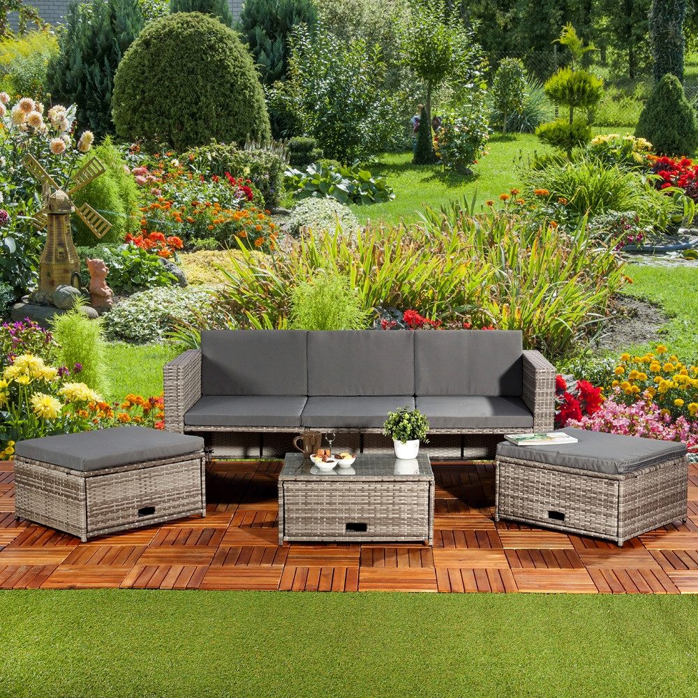Mucola Gartenlounge-Set Polyrattan Lounge Rattanmöbel Sitzgruppe Gartenmöbel Gartenset, (Set, 4-tlg., Premium-Lounge), Hochwertige Flechtoptik