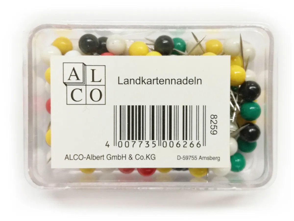 ALCO Moderationskoffer Alco Landkartennadel 16mm Ø5mm sortiert 60 Stück