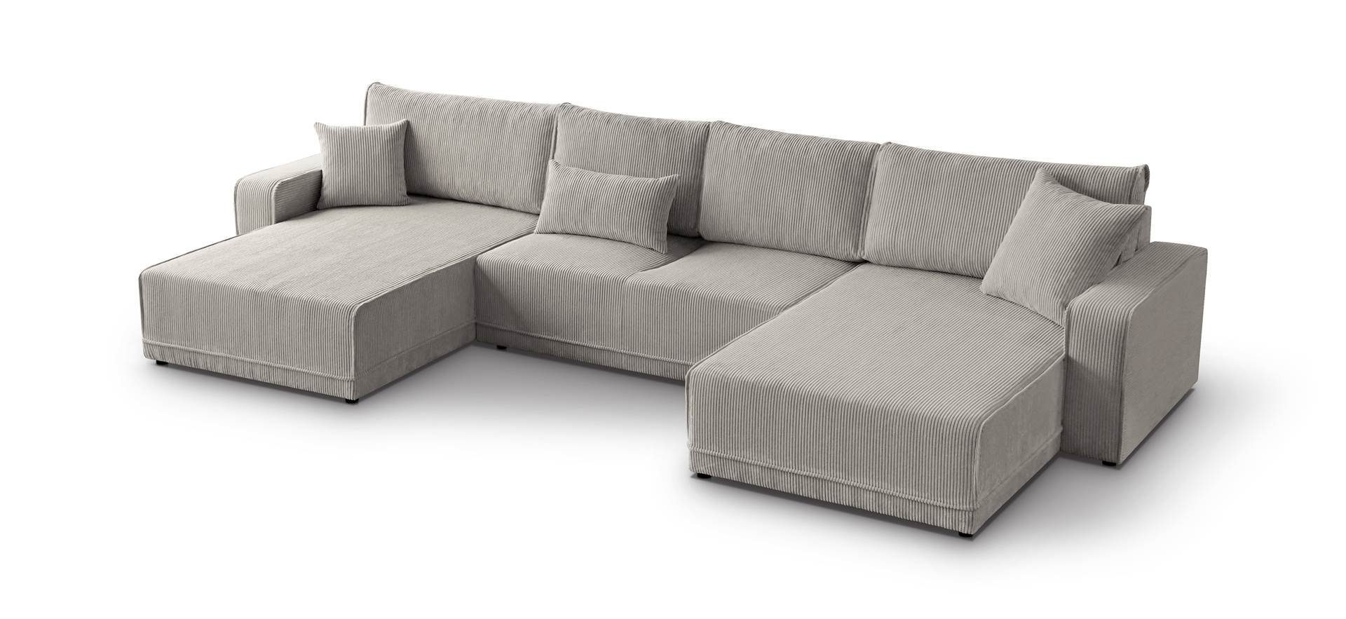 Beautysofa Ecksofa U-Form für U, Cappucino und (poso Primo mit 02) Schlaffunktion aus Bettkasten Cordstoff, Polsterecke Eckcouch Wohnzimmer