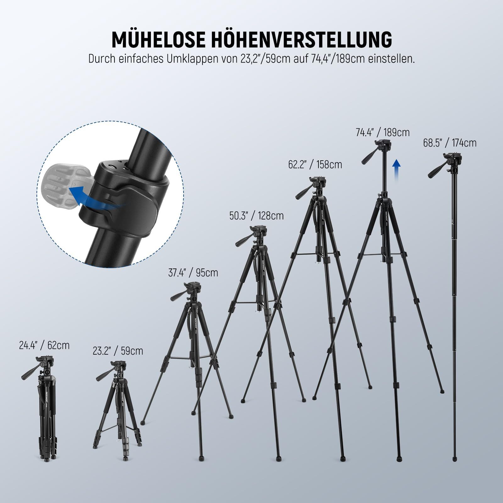 Neewer TP05 74" Video Stativ Einbeinstativ, Traglast, für DSLR/iPhone Dreibeinstativ (Fotostativ)