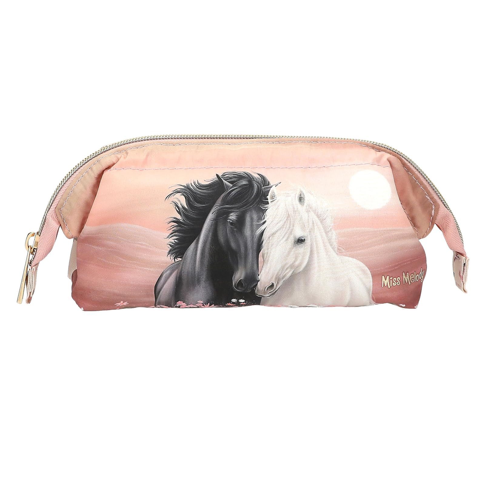 Depesche Federmäppchen Miss Melody Blossom Pony Schlampertasche mit Pferde-Motiv, Beige/Rosa, Reißverschluss-Fach außen, Pferde Muster, Federtasche
