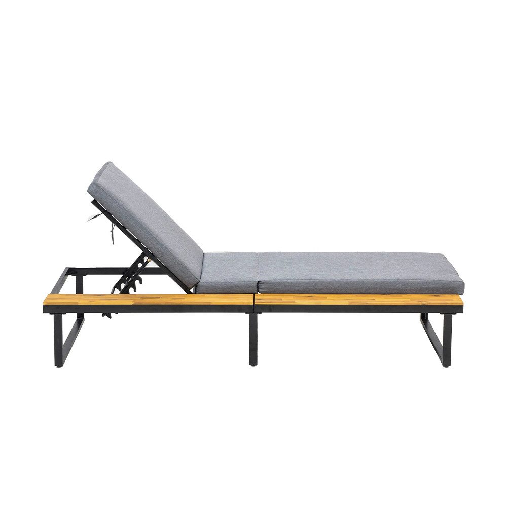 acamp Relaxliege Sonnenliege mit Polsterauflage, verstellbar, Stahl wetterfest, Ablage, Set 2 Teile, Gartenliege 200x75 cm, 8 cm Polster, Holzablage klappbar, R – Bild 5 von 5