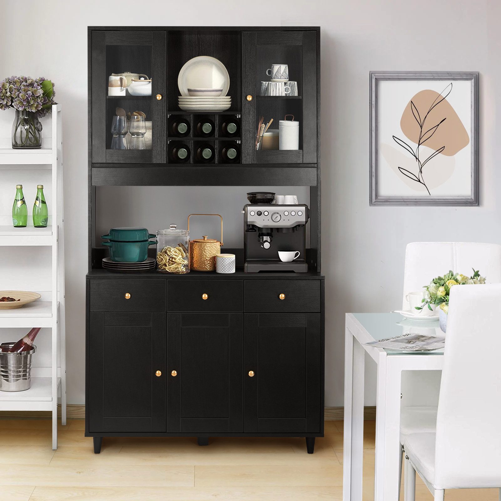 VOWNER Küchenbuffet Vitrine, Mehrzweckschrank, 5 Türen Schwarz günstig online kaufen